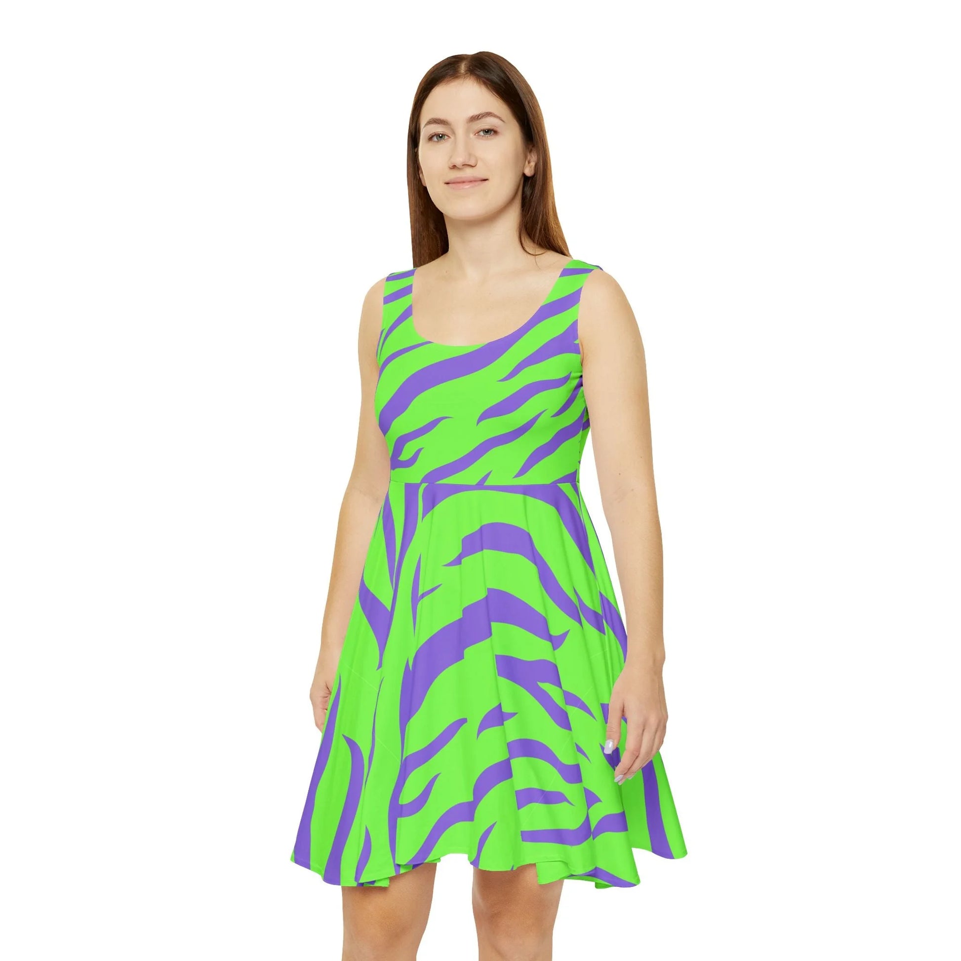 Neon Zebra Skater Dress Brings Unmatched Flair, Artsulli - Art is Long, Life is Short, All Over Prints, , , , , , , 