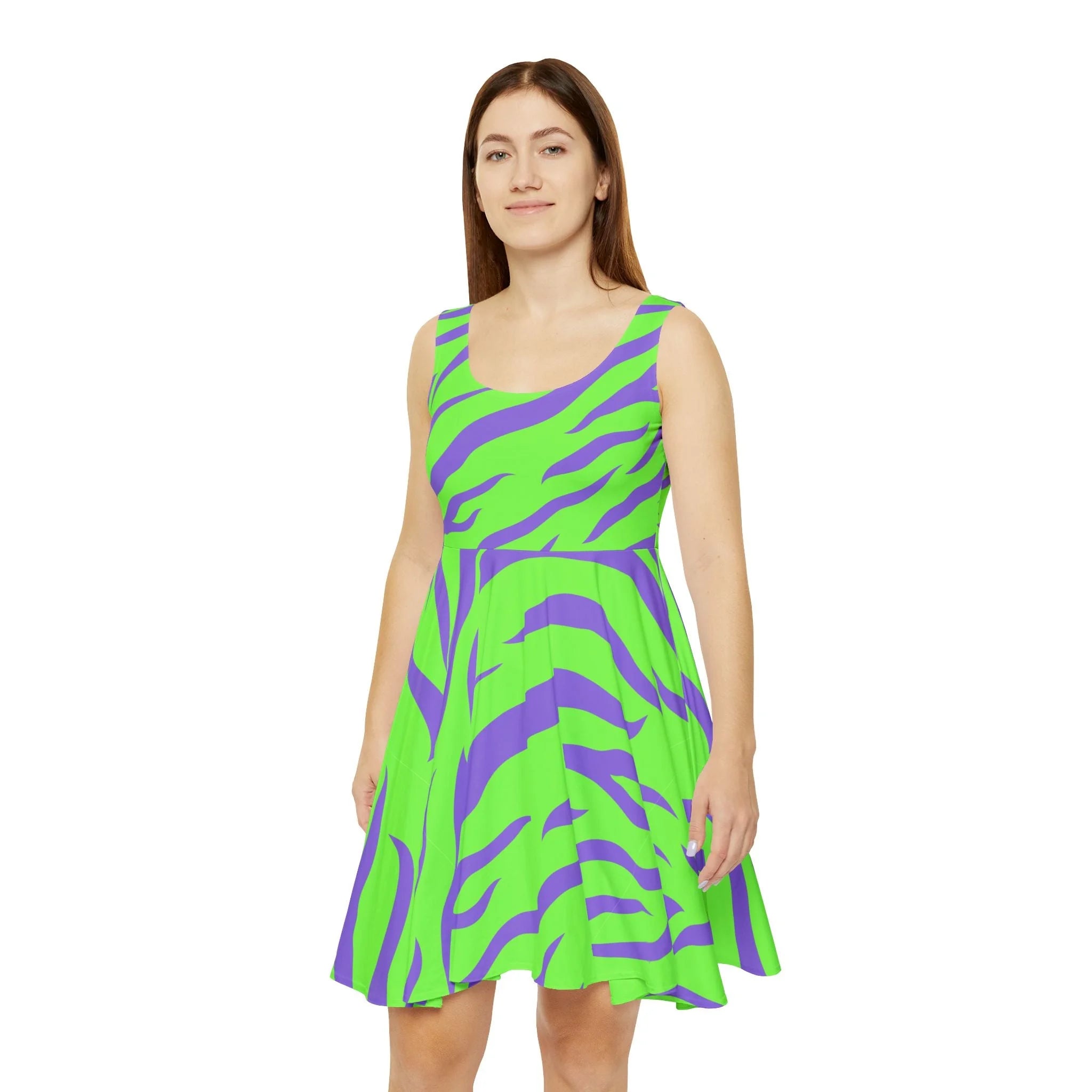 Neon Zebra Skater Dress Brings Unmatched Flair, Artsulli - Art is Long, Life is Short, All Over Prints, , , , , , , 