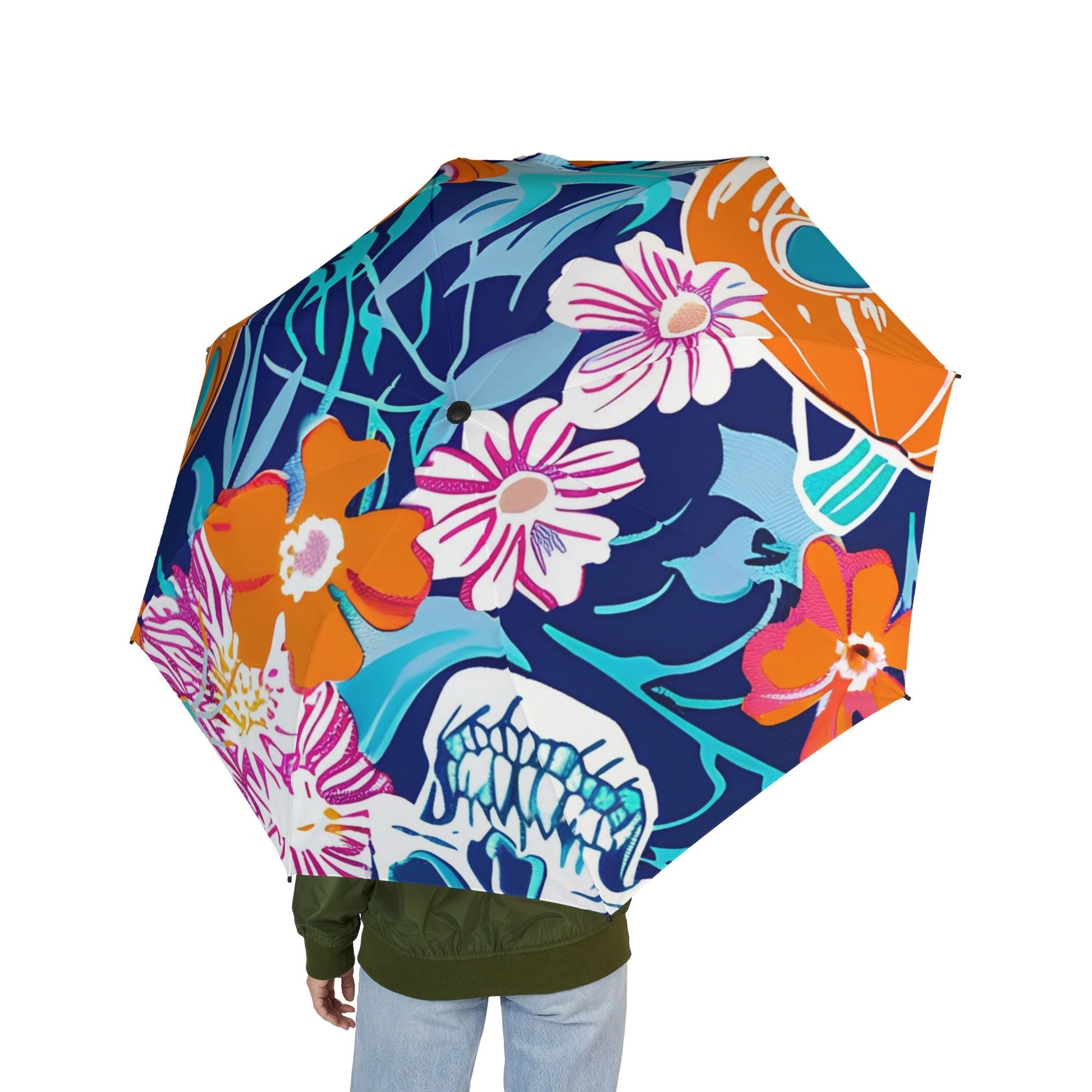 Night Sky Floral Skull Umbrella, Artsulli - Art is Long, Life is Short, Accessories, , , , , , , 