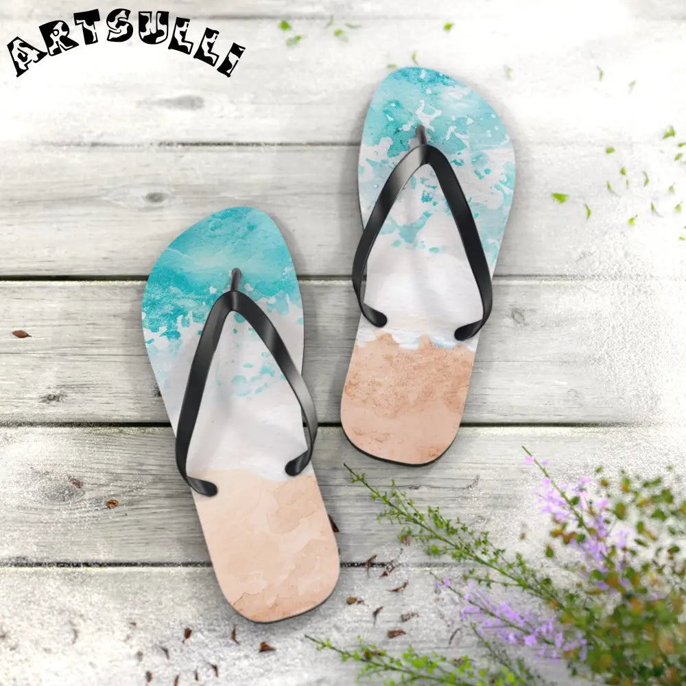 Ocean Wave Beach Flip Flops, Artsulli - Art is Long, Life is Short, Shoes, , , , , , , 