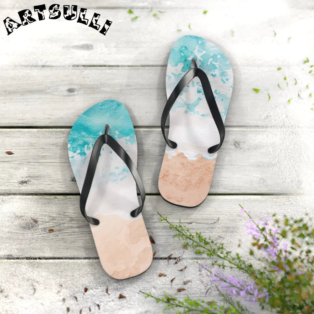 Ocean Wave Beach Flip Flops, Artsulli - Art is Long, Life is Short, Shoes, , , , , , , 
