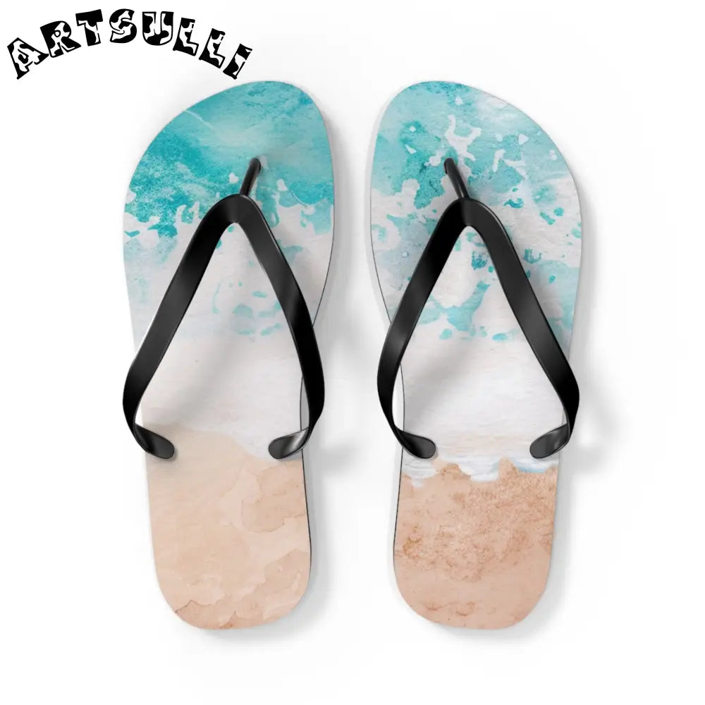 Ocean Wave Beach Flip Flops, Artsulli - Art is Long, Life is Short, Shoes, Size, L, Color, Black sole, , , 24953972895028629371