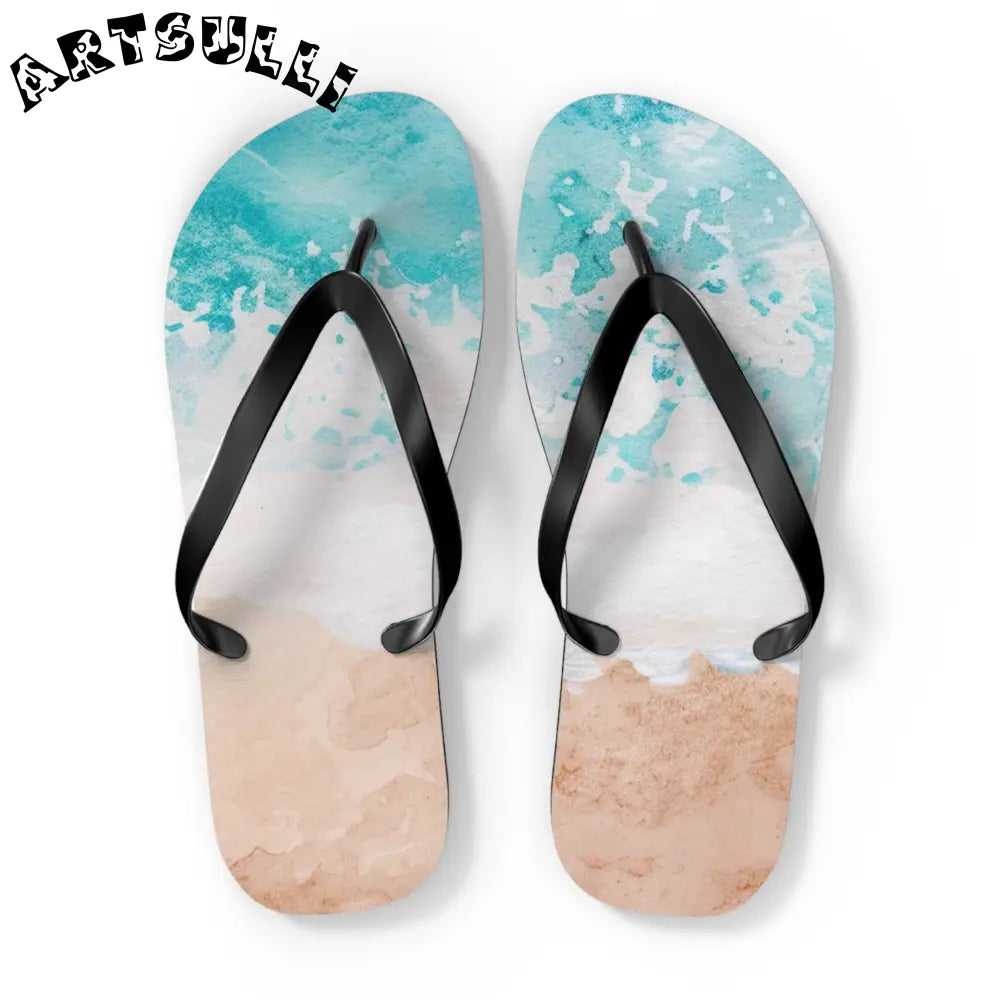 Ocean Wave Beach Flip Flops, Artsulli - Art is Long, Life is Short, Shoes, Size, XL, Color, Black sole, , , 10323706607560250041