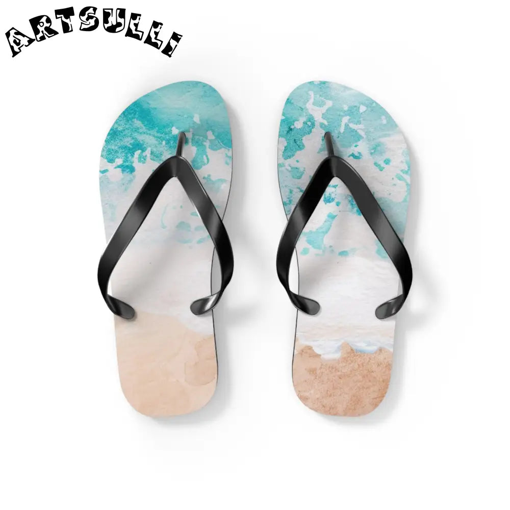 Ocean Wave Beach Flip Flops, Artsulli - Art is Long, Life is Short, Shoes, Size, S, Color, Black sole, , , 11694707611627790174