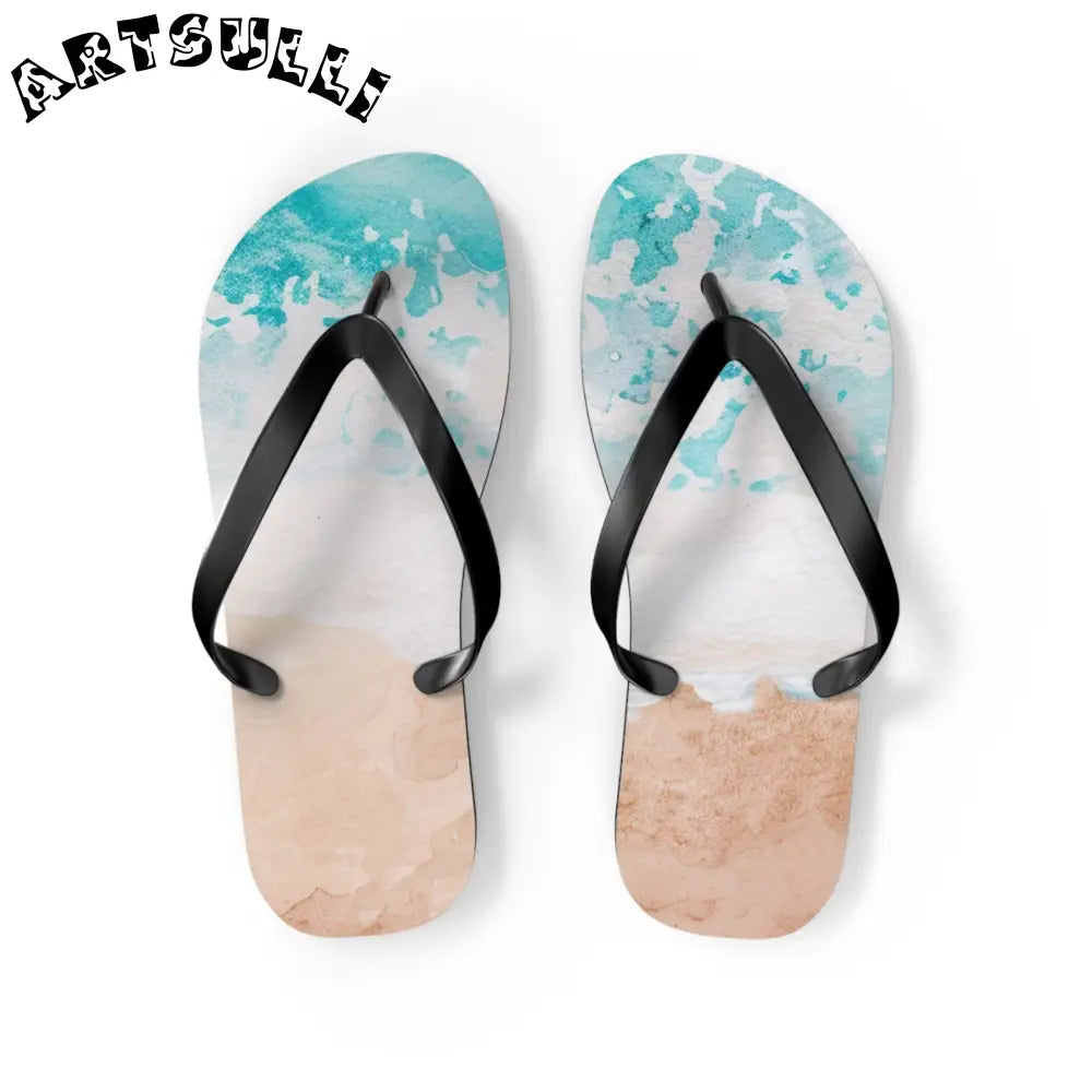 Ocean Wave Beach Flip Flops, Artsulli - Art is Long, Life is Short, Shoes, Size, M, Color, Black sole, , , 25378573532420361984