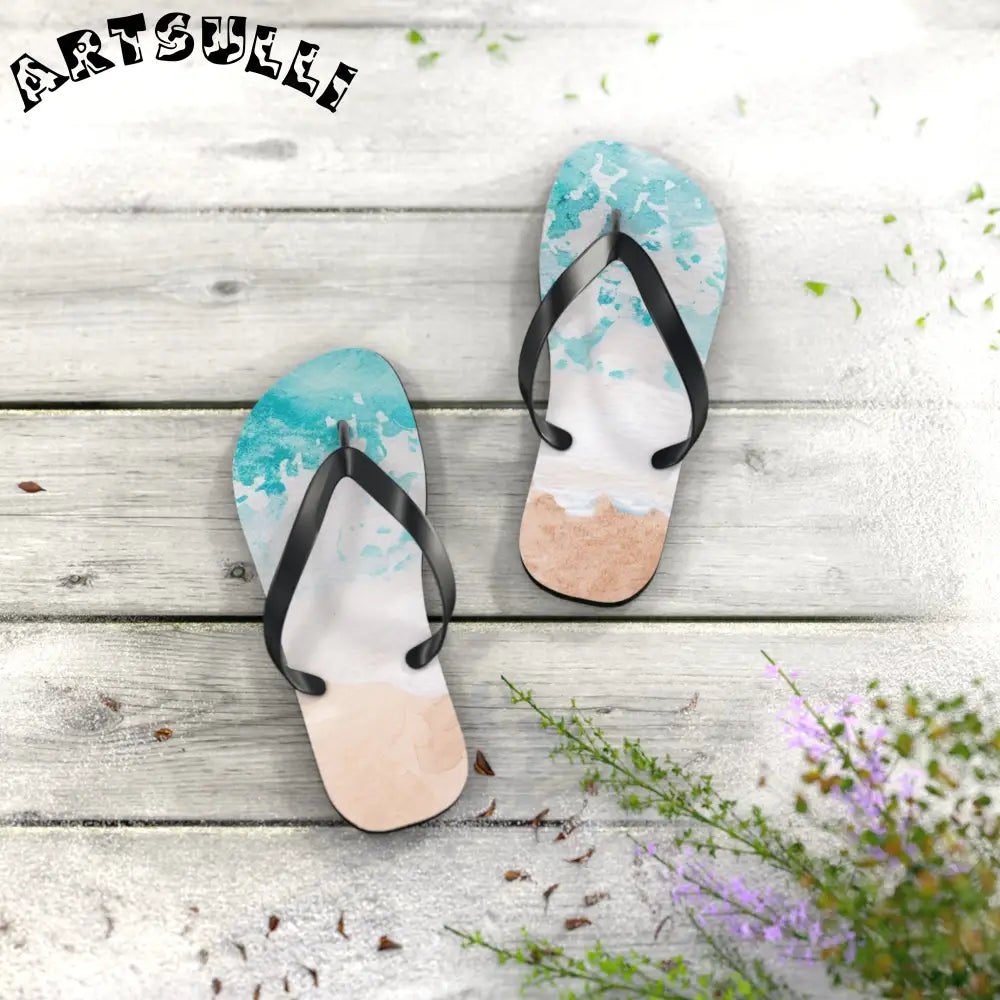 Ocean Wave Beach Flip Flops, Artsulli - Art is Long, Life is Short, Shoes, , , , , , , 