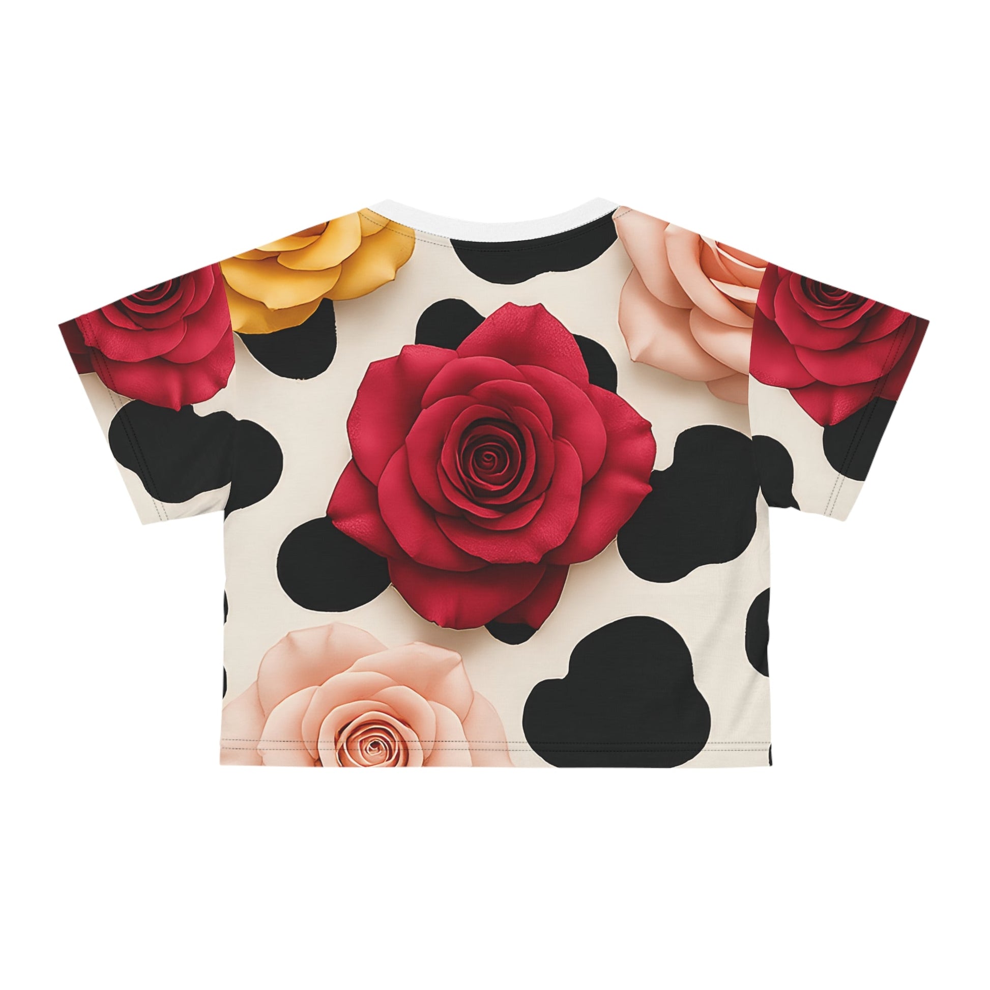 Off White Rose and Cow Print Crop Tee, Artsulli - Art is Long, Life is Short, All Over Prints, , , , , , , 