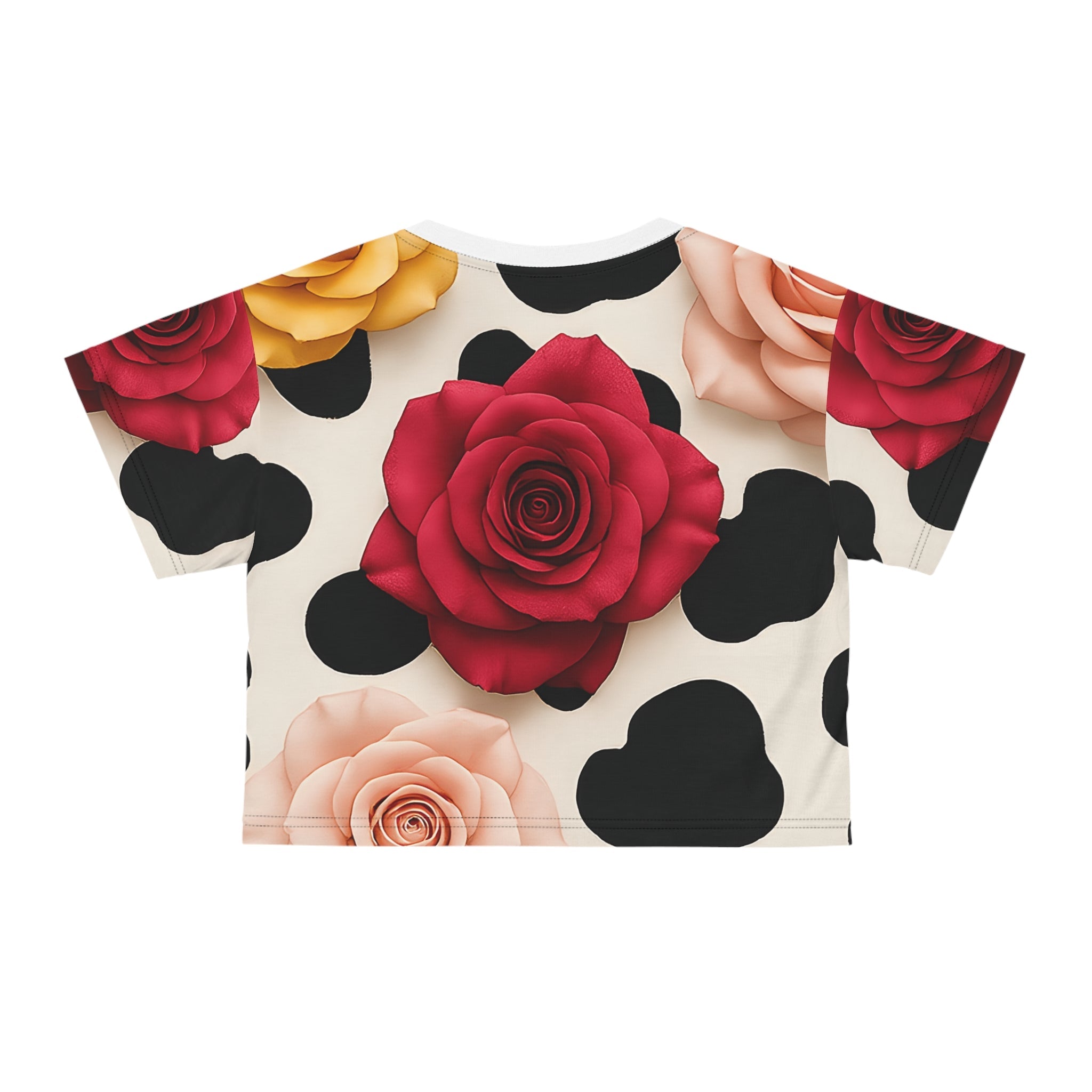 Off White Rose and Cow Print Crop Tee, Artsulli - Art is Long, Life is Short, All Over Prints, , , , , , , 