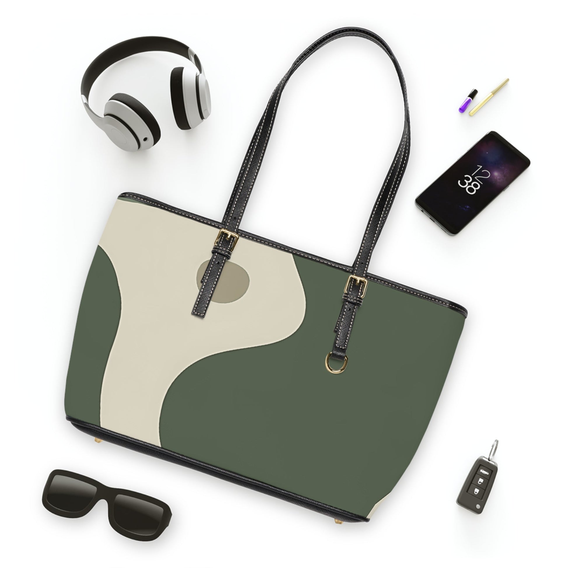 Olive Abstract Curve Shoulder Bag, Artsulli - Art is Long, Life is Short, Bags, , , , , , , 