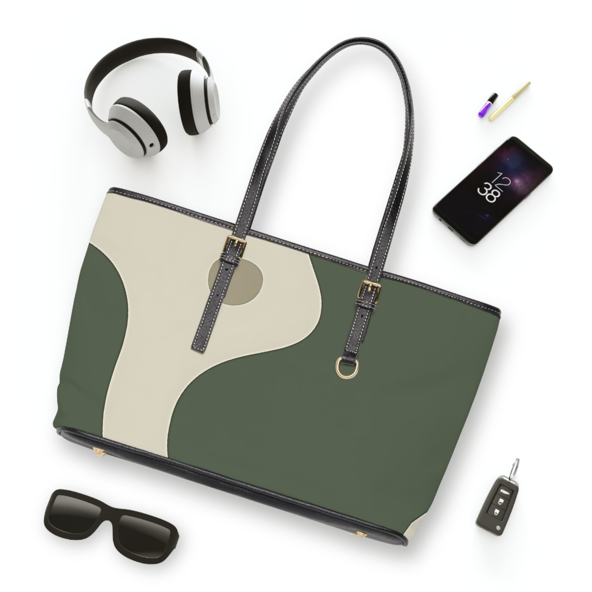 Olive Abstract Curve Shoulder Bag, Artsulli - Art is Long, Life is Short, Bags, , , , , , , 