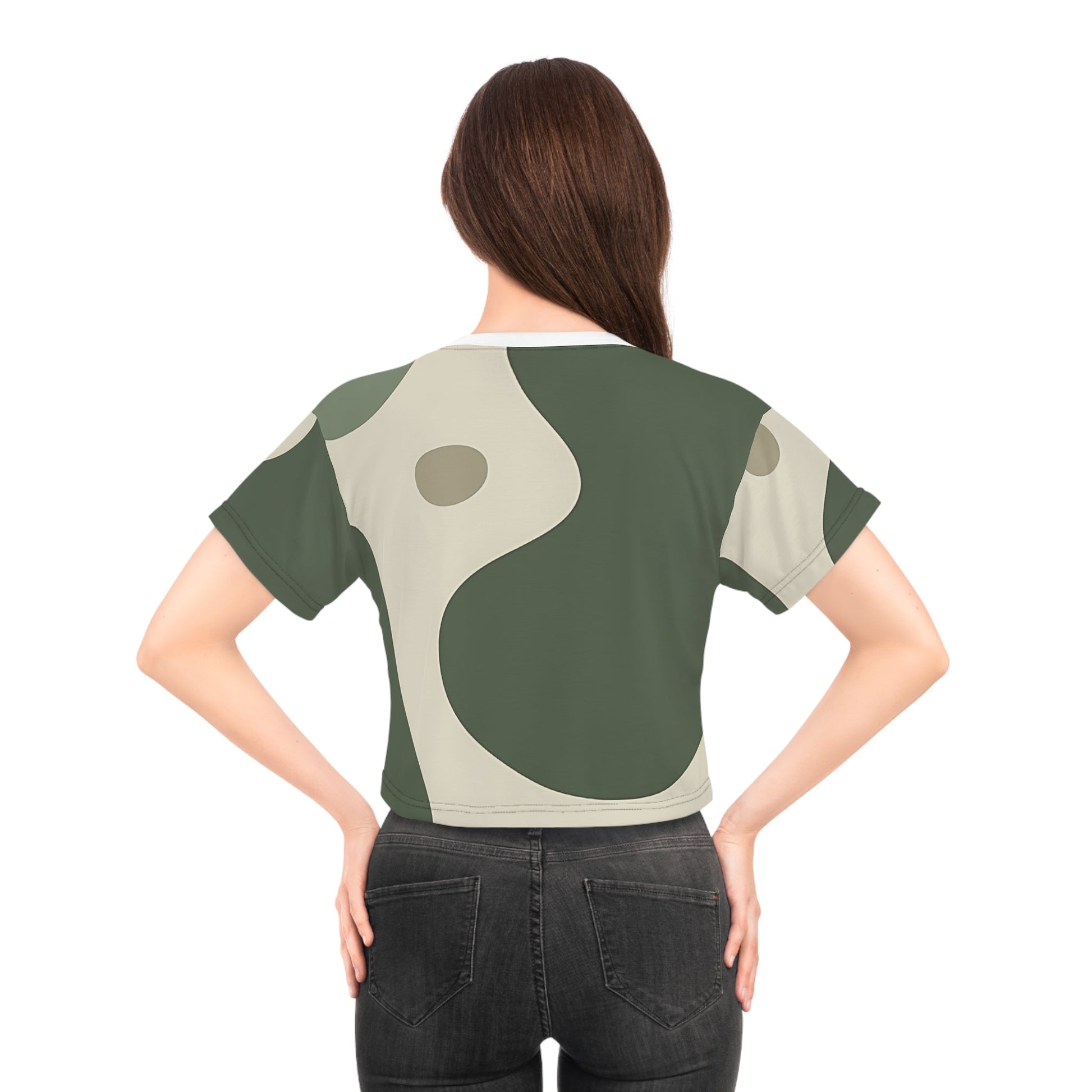 Printify Olive Abstract Yin Yang Crop Top 2025