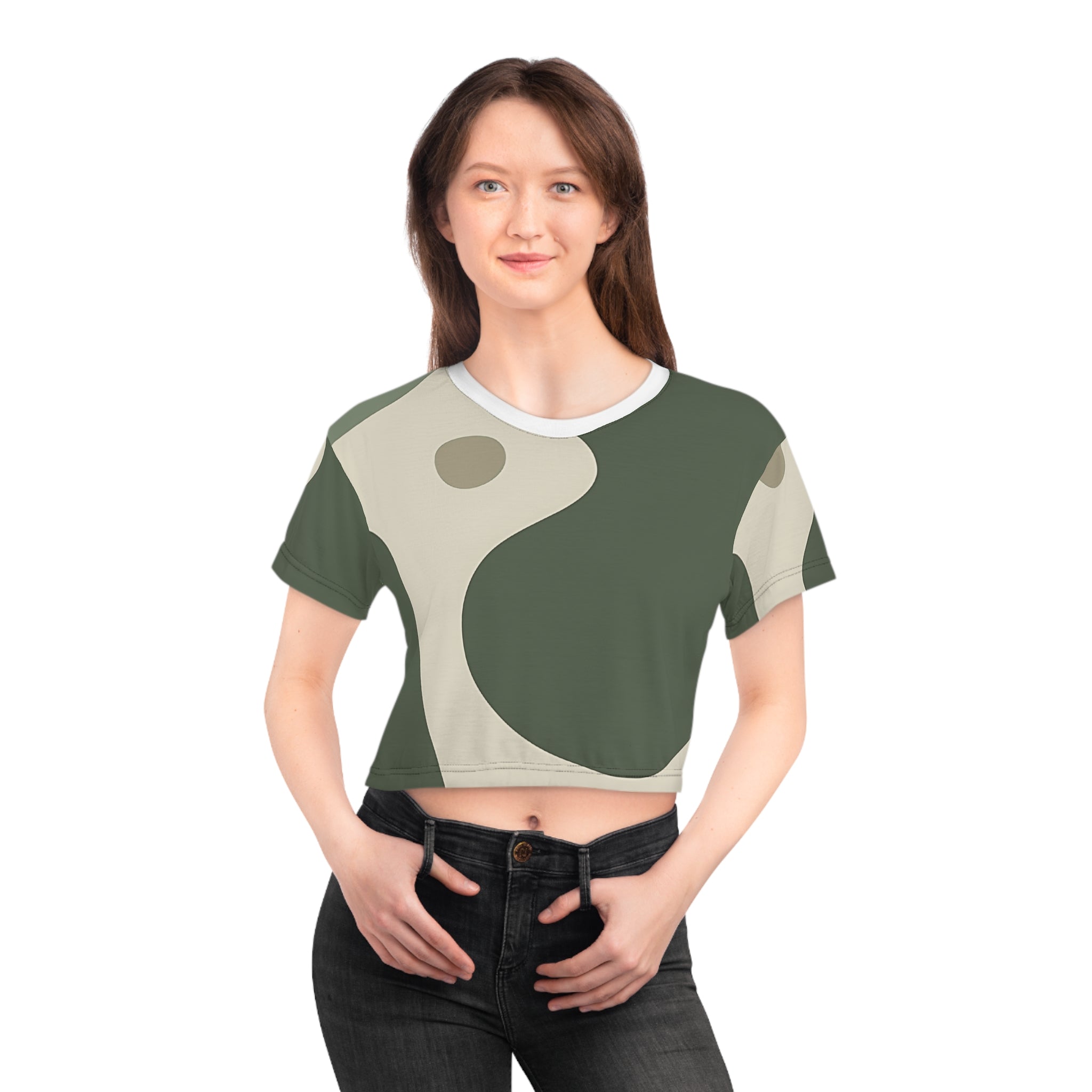 Printify Olive Abstract Yin Yang Crop Top 2025