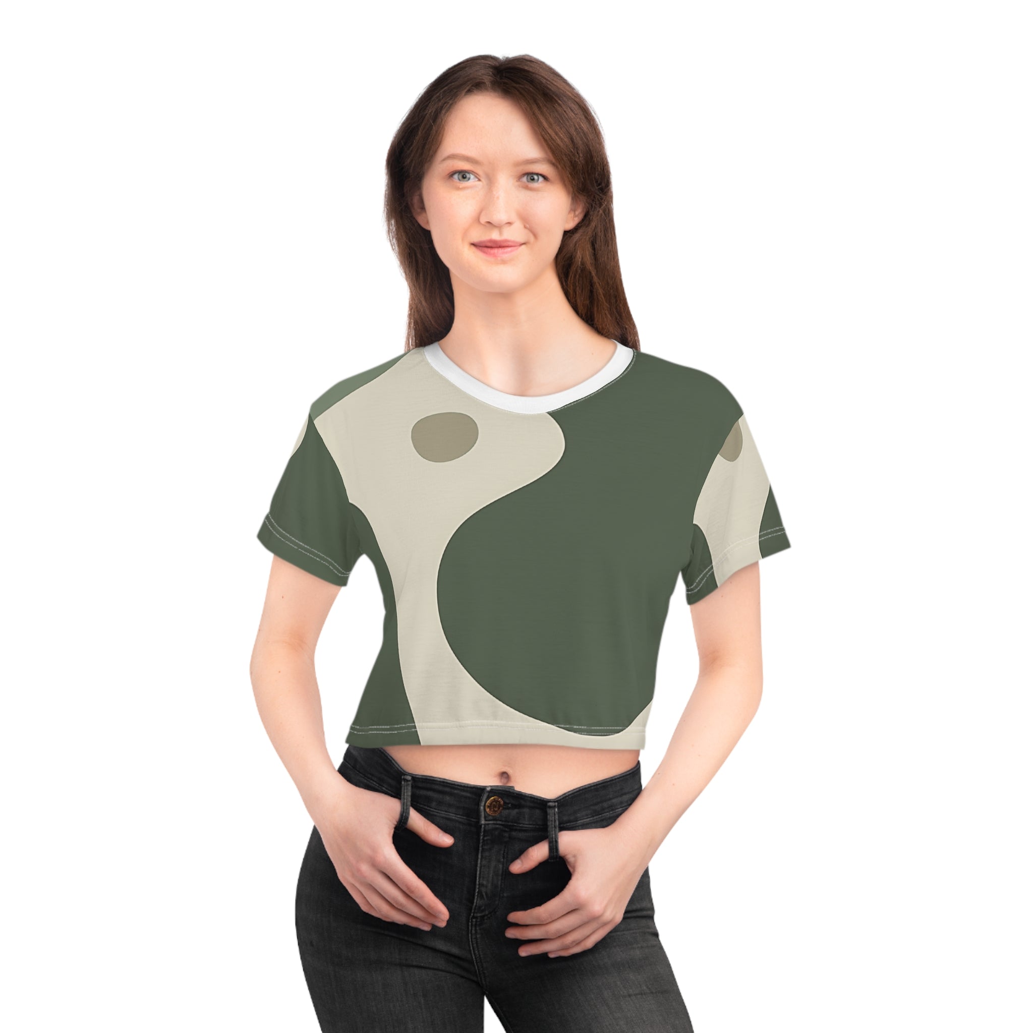 Printify Olive Abstract Yin Yang Crop Top 2025
