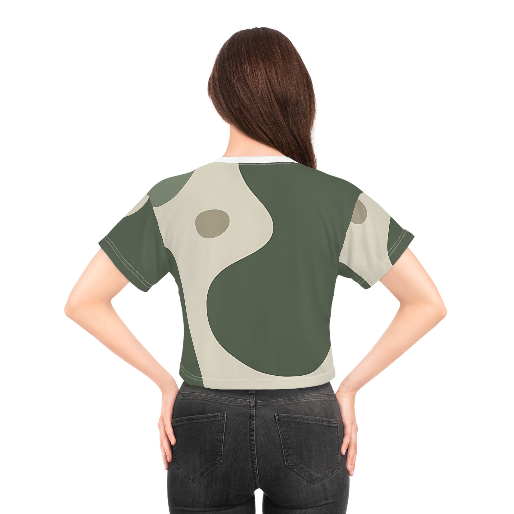 Printify Olive Abstract Yin Yang Crop Top 2025