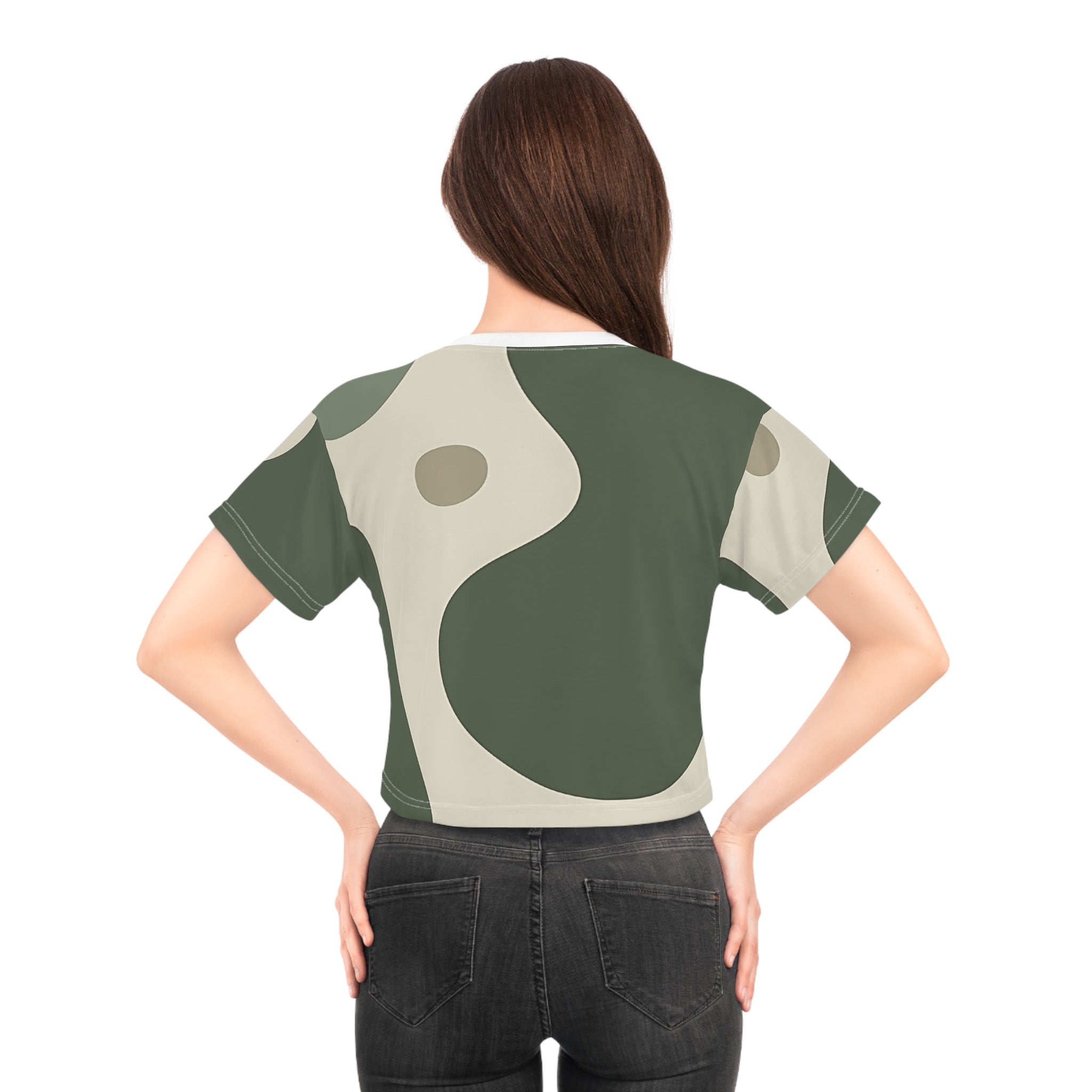 Printify Olive Abstract Yin Yang Crop Top 2025