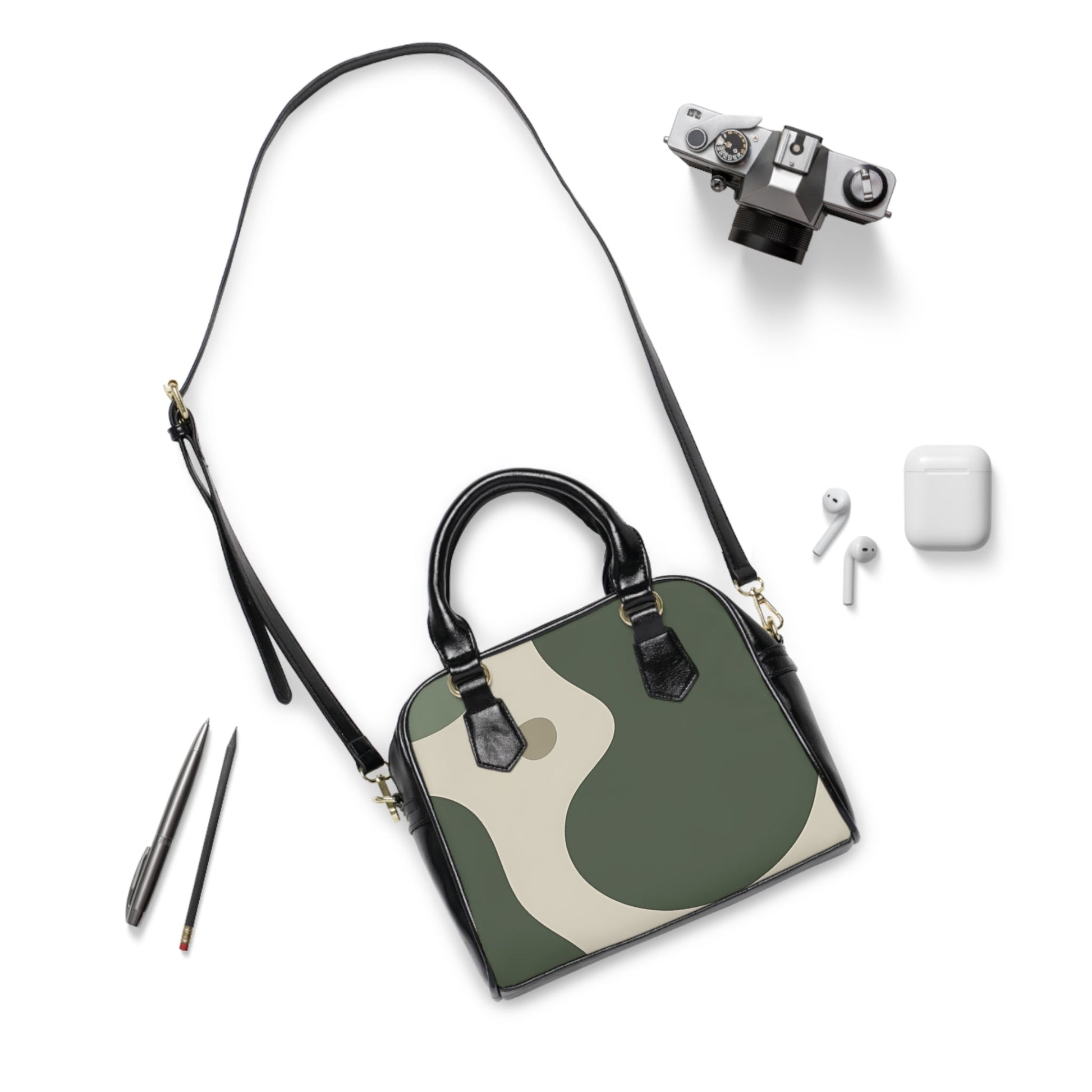 Printify Olive and Beige Abstract Bowling Handbag 2025