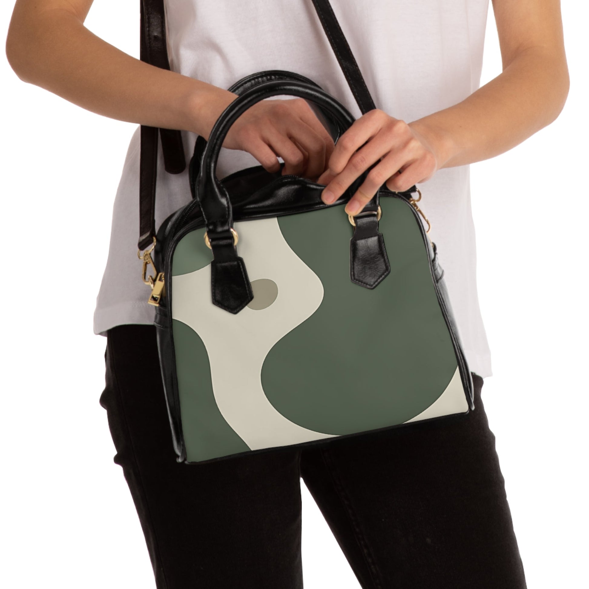 Printify Olive and Beige Abstract Bowling Handbag 2025