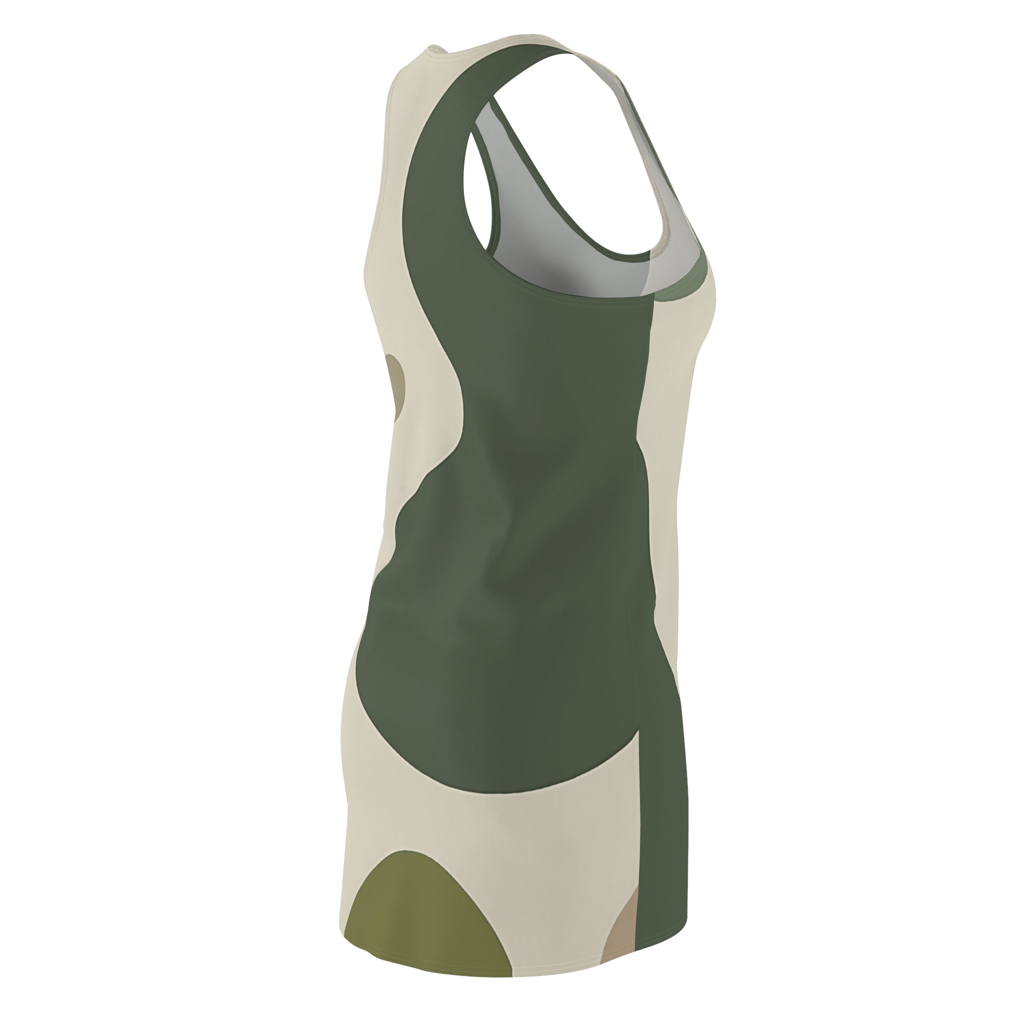 Olive and Beige Abstract Racerback Mini Dress, Artsulli - Art is Long, Life is Short, All Over Prints, , , , , , , 