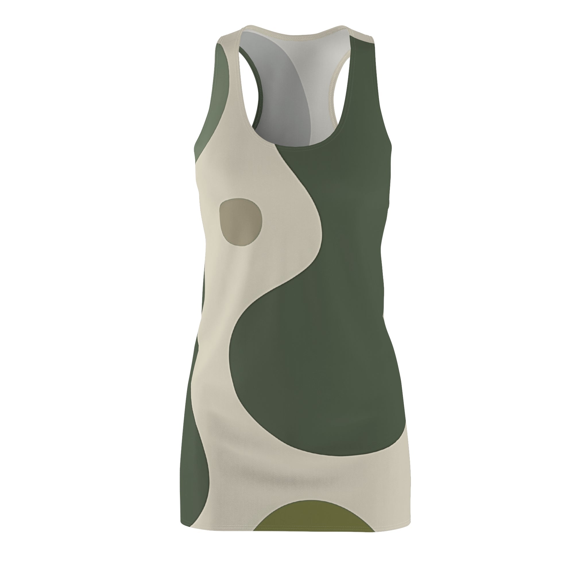 Olive and Beige Abstract Racerback Mini Dress, Artsulli - Art is Long, Life is Short, All Over Prints, Size, XS, , , , , 83976118534430990952