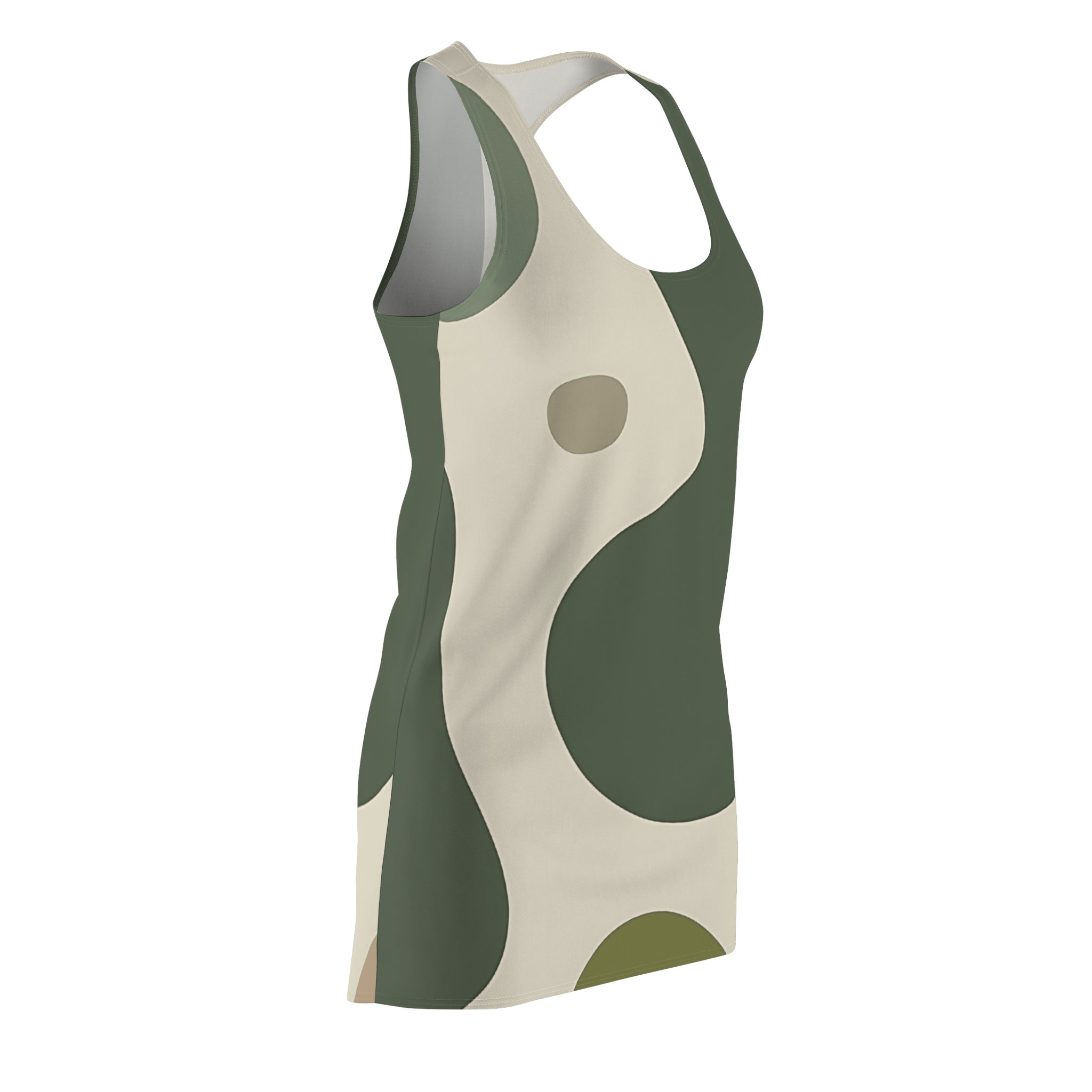 Olive and Beige Abstract Racerback Mini Dress, Artsulli - Art is Long, Life is Short, All Over Prints, , , , , , , 