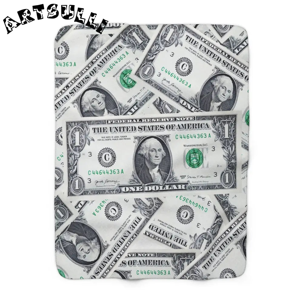 One Dollar Bill Cozy Fleece Blanket, Artsulli - Art is Long, Life is Short, Home Decor, Size, 50" × 60", , , , , 83535747277139