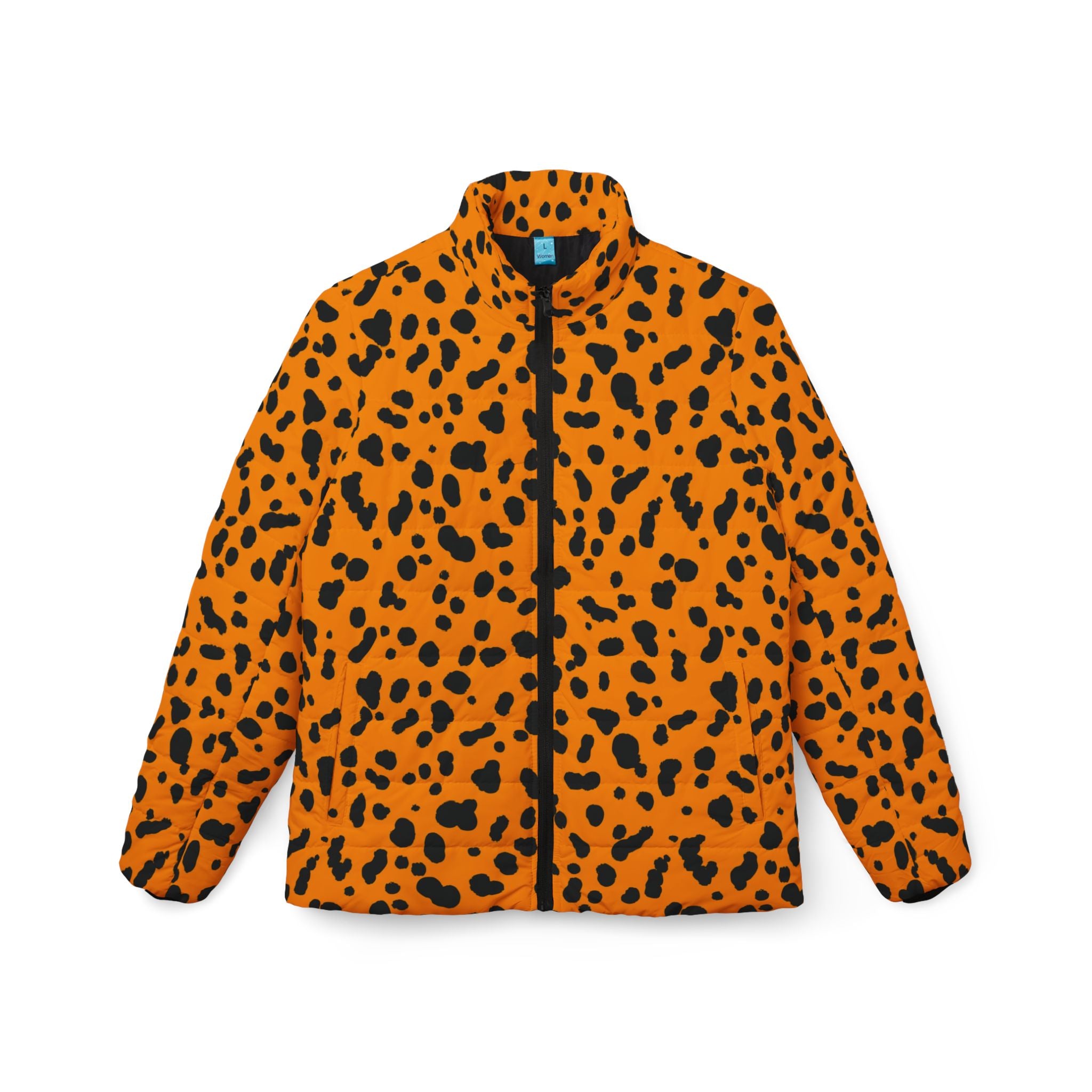 Printify Orange and Black Spotted Puffer Jacket 2025