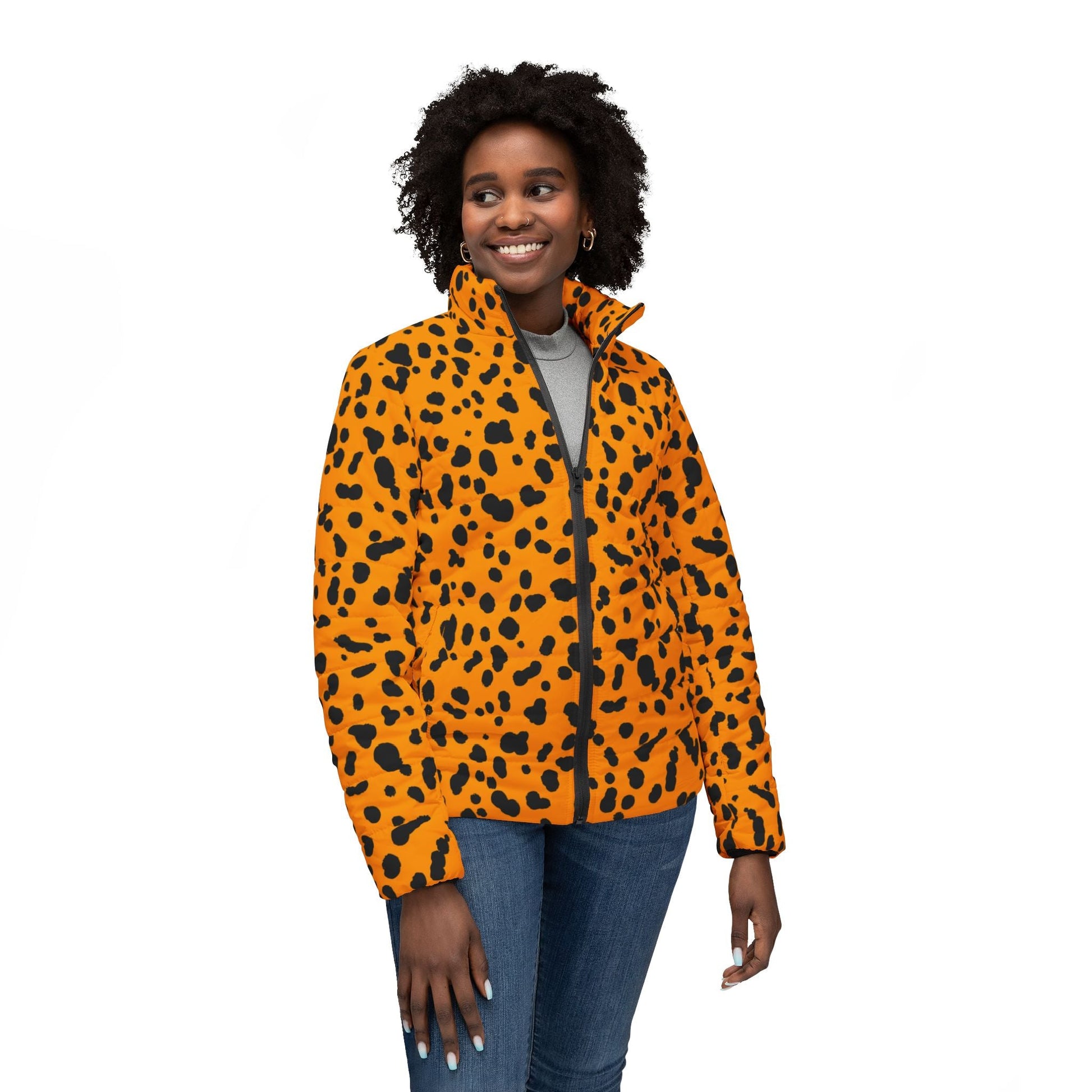 Orange and Black Spotted Puffer Jacket, Artsulli - Art is Long, Life is Short, All Over Prints, , , , , , , 
