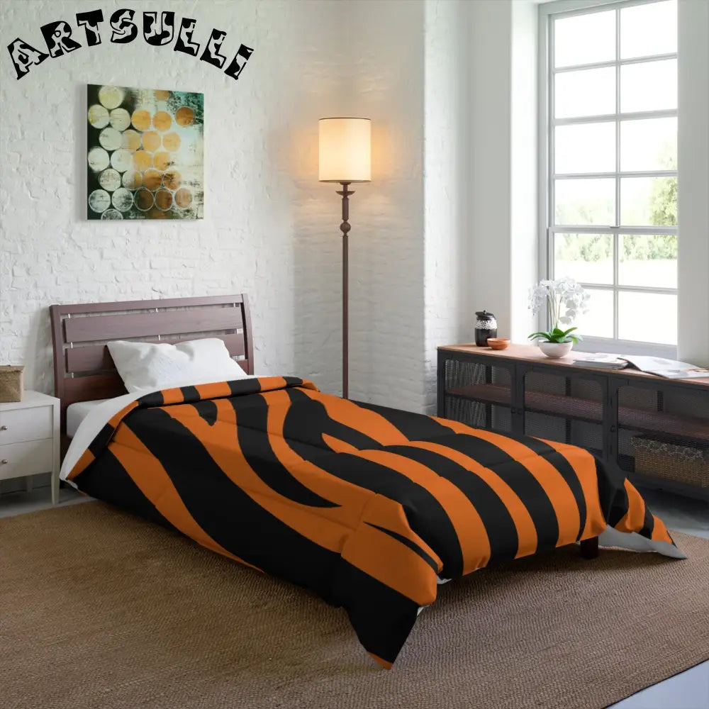 Orange and Black Tiger Print Comforter, Artsulli - Art is Long, Life is Short, Home Decor, , , , , , , 