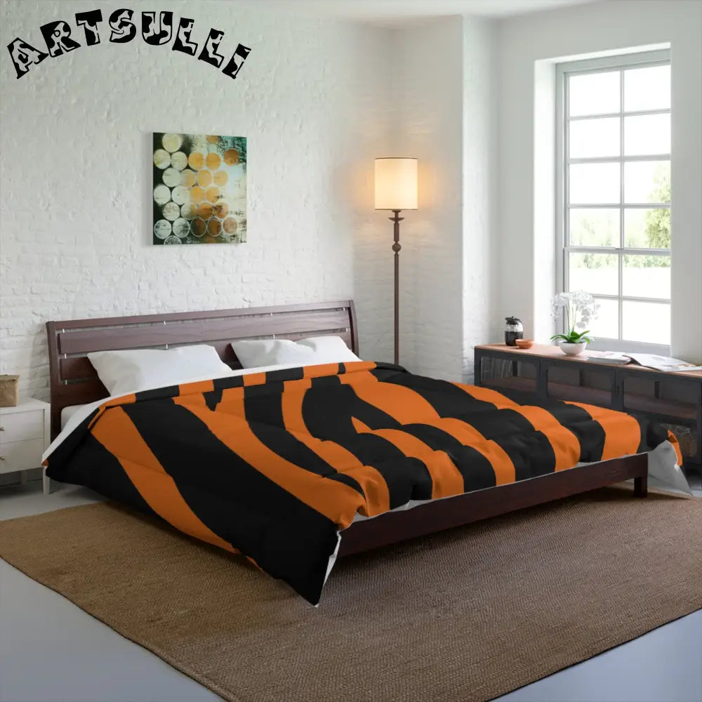 Orange and Black Tiger Print Comforter, Artsulli - Art is Long, Life is Short, Home Decor, , , , , , , 