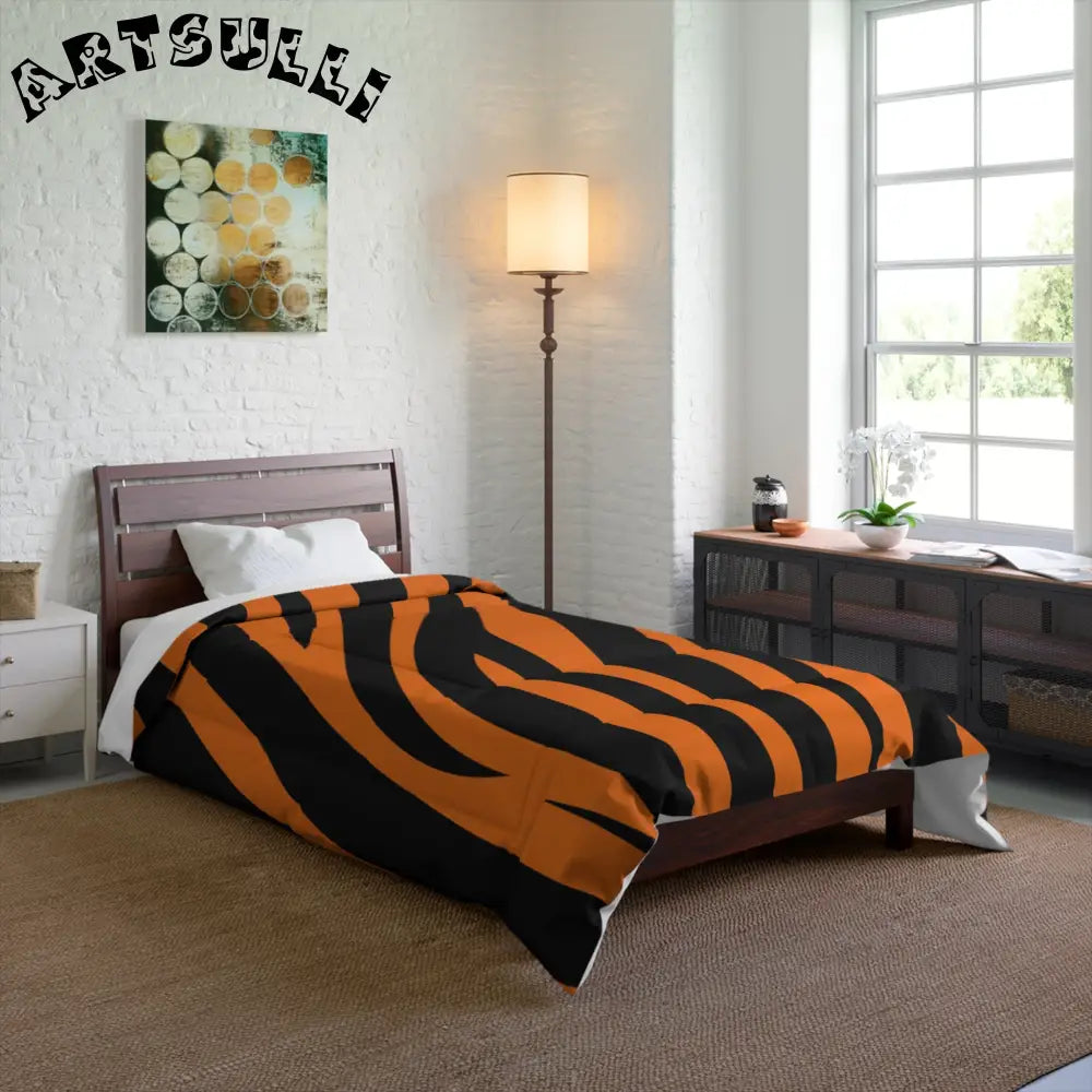 Orange and Black Tiger Print Comforter, Artsulli - Art is Long, Life is Short, Home Decor, , , , , , , 