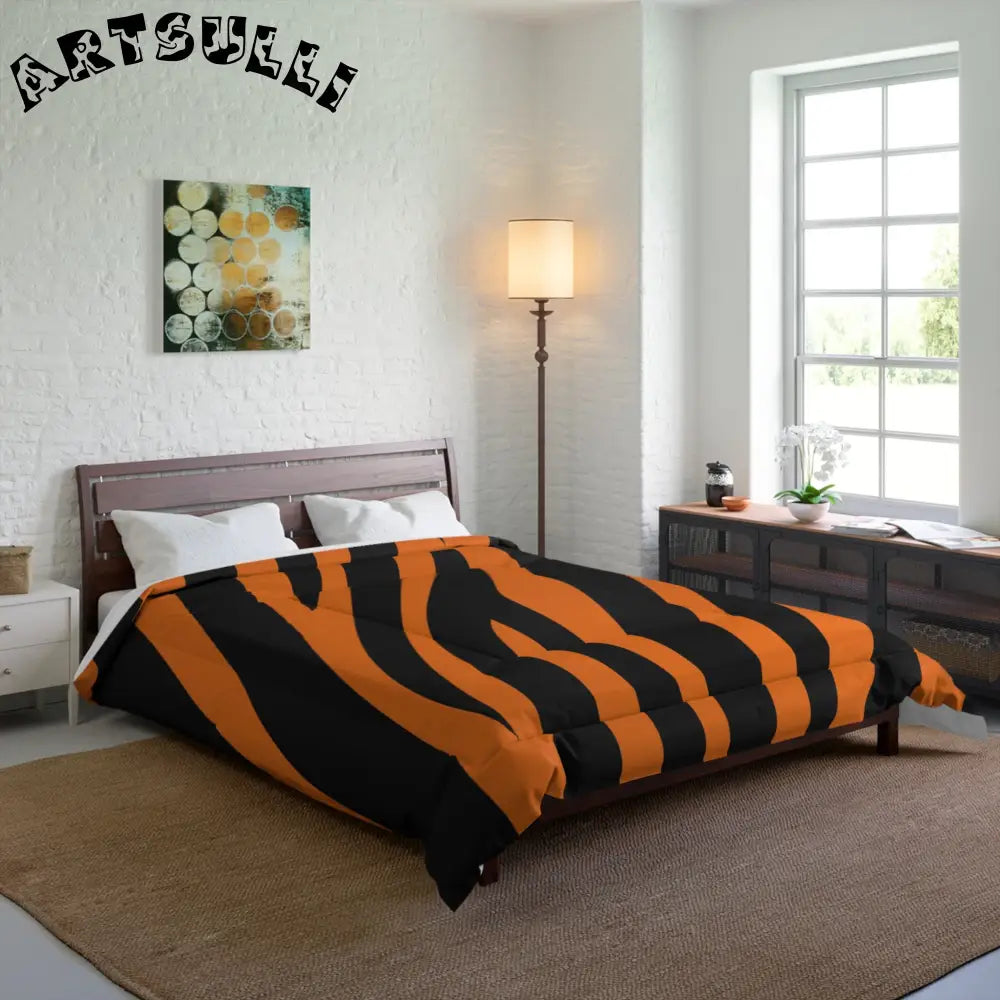 Orange and Black Tiger Print Comforter, Artsulli - Art is Long, Life is Short, Home Decor, , , , , , , 