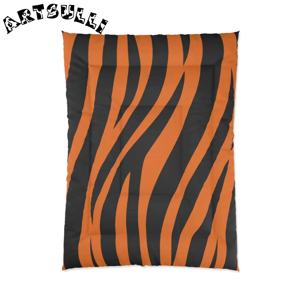 Orange and Black Tiger Print Comforter, Artsulli - Art is Long, Life is Short, Home Decor, Size, 68" × 92", , , , , 61271177476309
