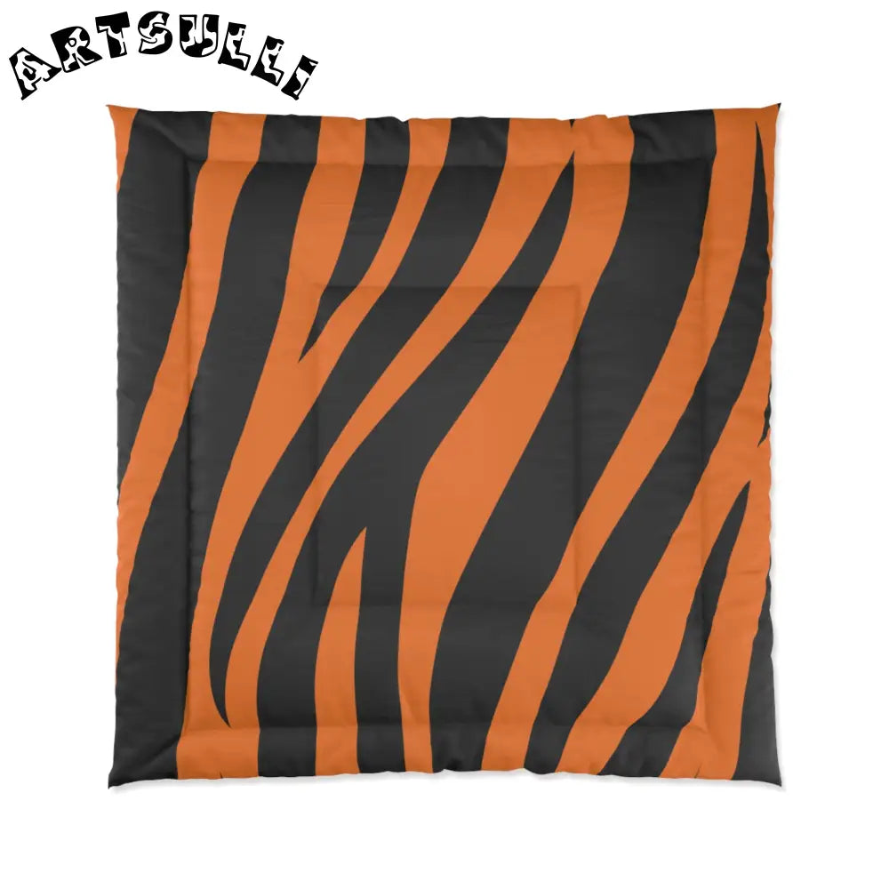 Orange and Black Tiger Print Comforter, Artsulli - Art is Long, Life is Short, Home Decor, Size, 88" × 88", , , , , 61265588484444