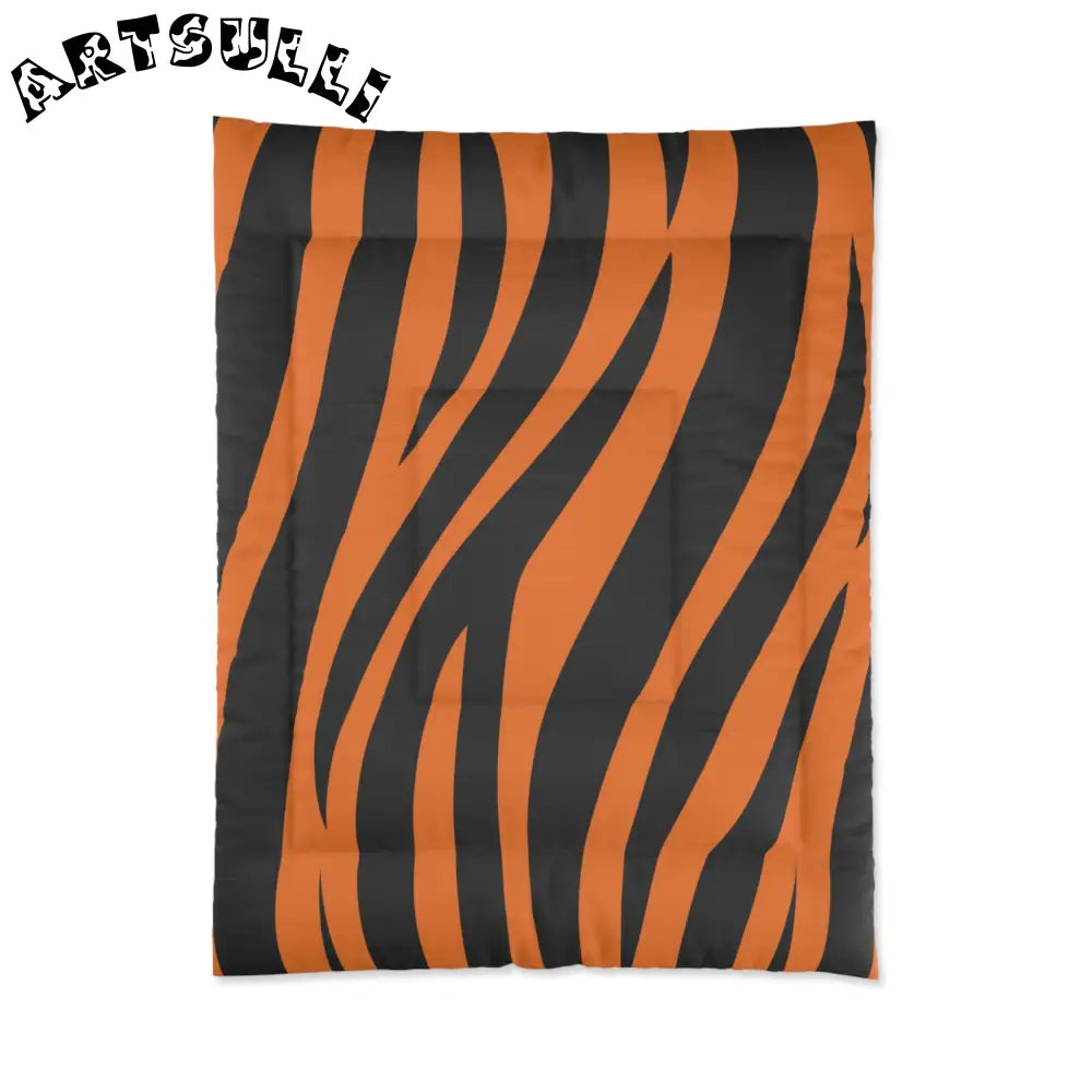 Orange and Black Tiger Print Comforter, Artsulli - Art is Long, Life is Short, Home Decor, Size, 68" × 88", , , , , 61286165882409
