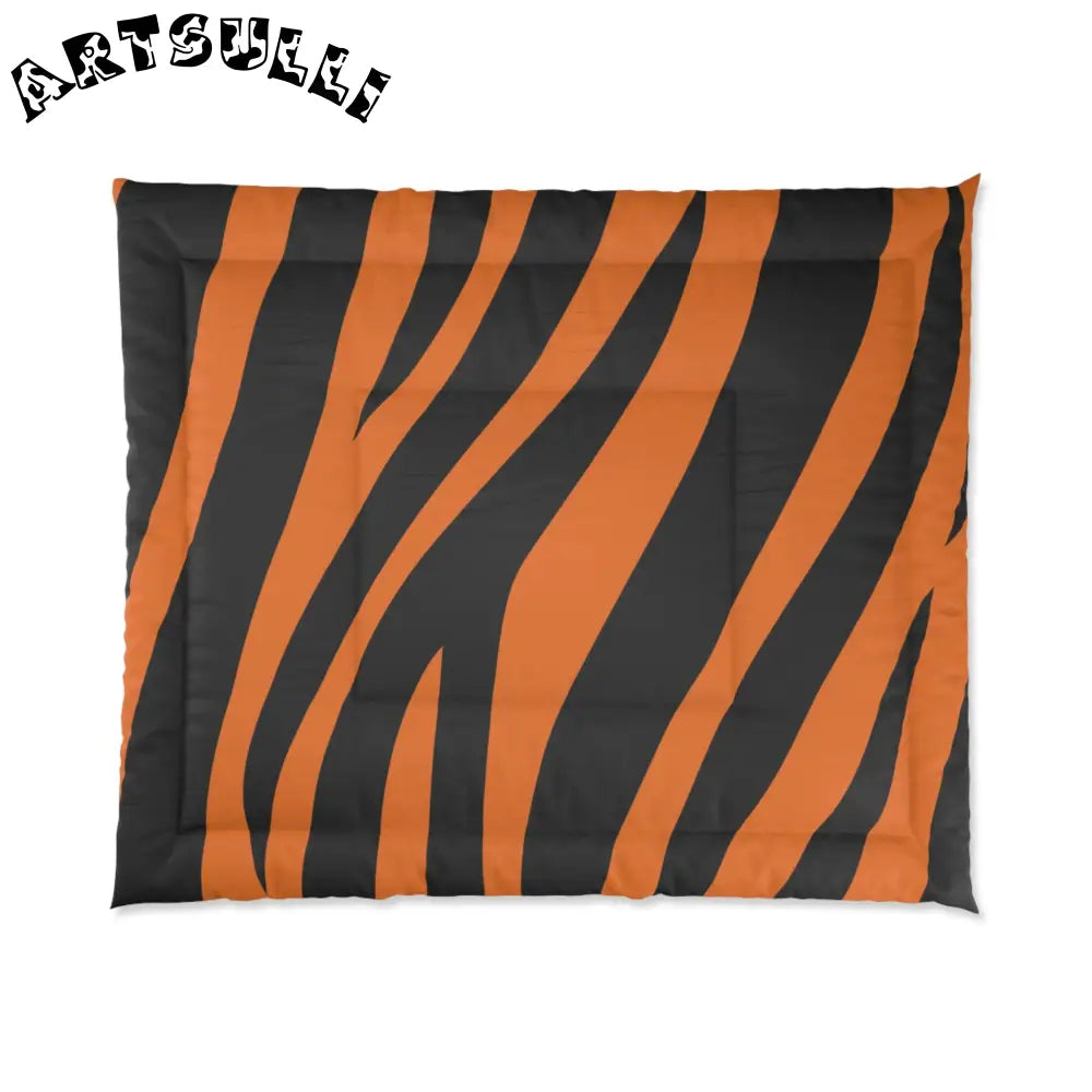 Orange and Black Tiger Print Comforter, Artsulli - Art is Long, Life is Short, Home Decor, Size, 104" × 88", , , , , 61251611014798