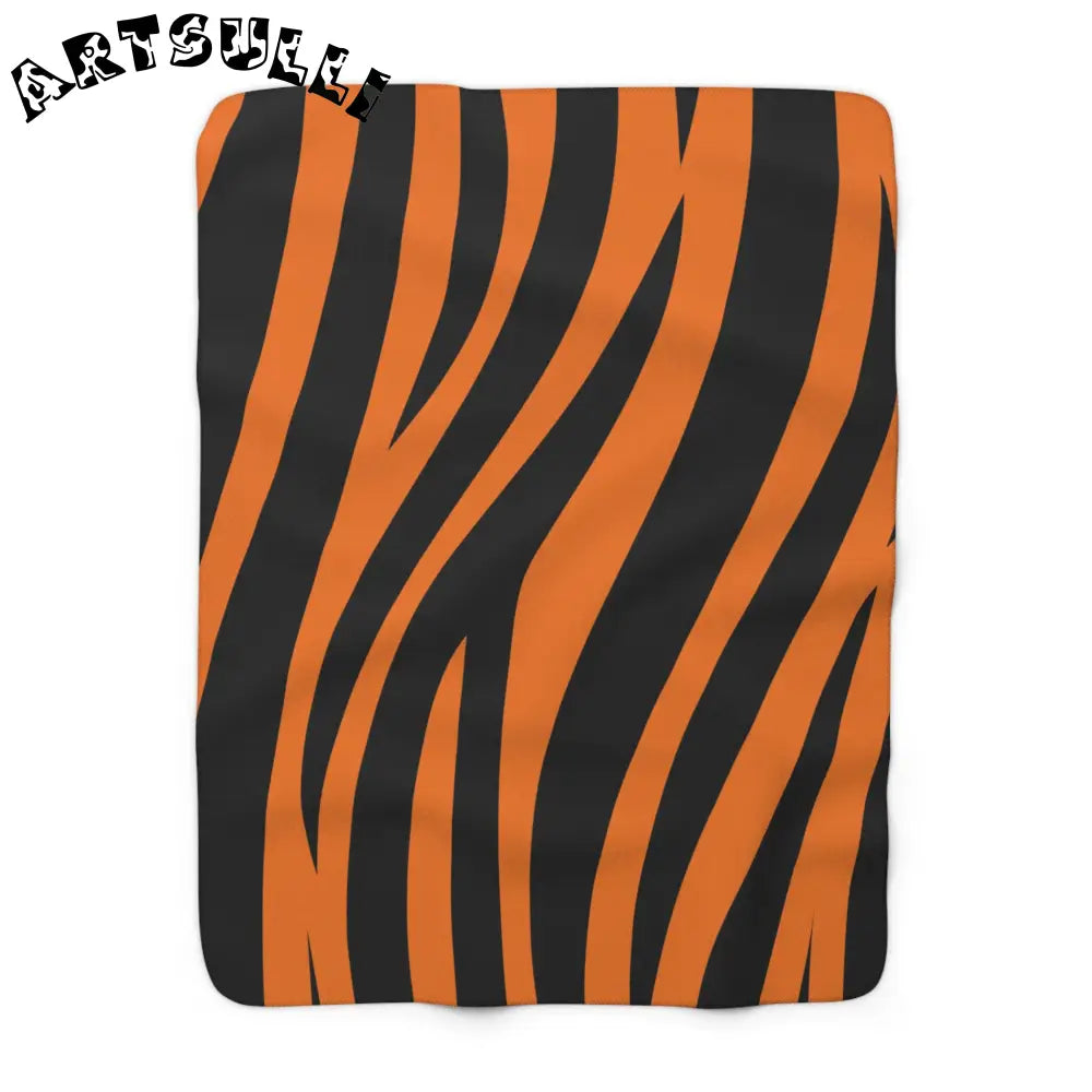 Orange and Black Tiger Stripe Fleece Blanket, Artsulli - Art is Long, Life is Short, Home Decor, Size, 50" × 60", , , , , 61320502536849