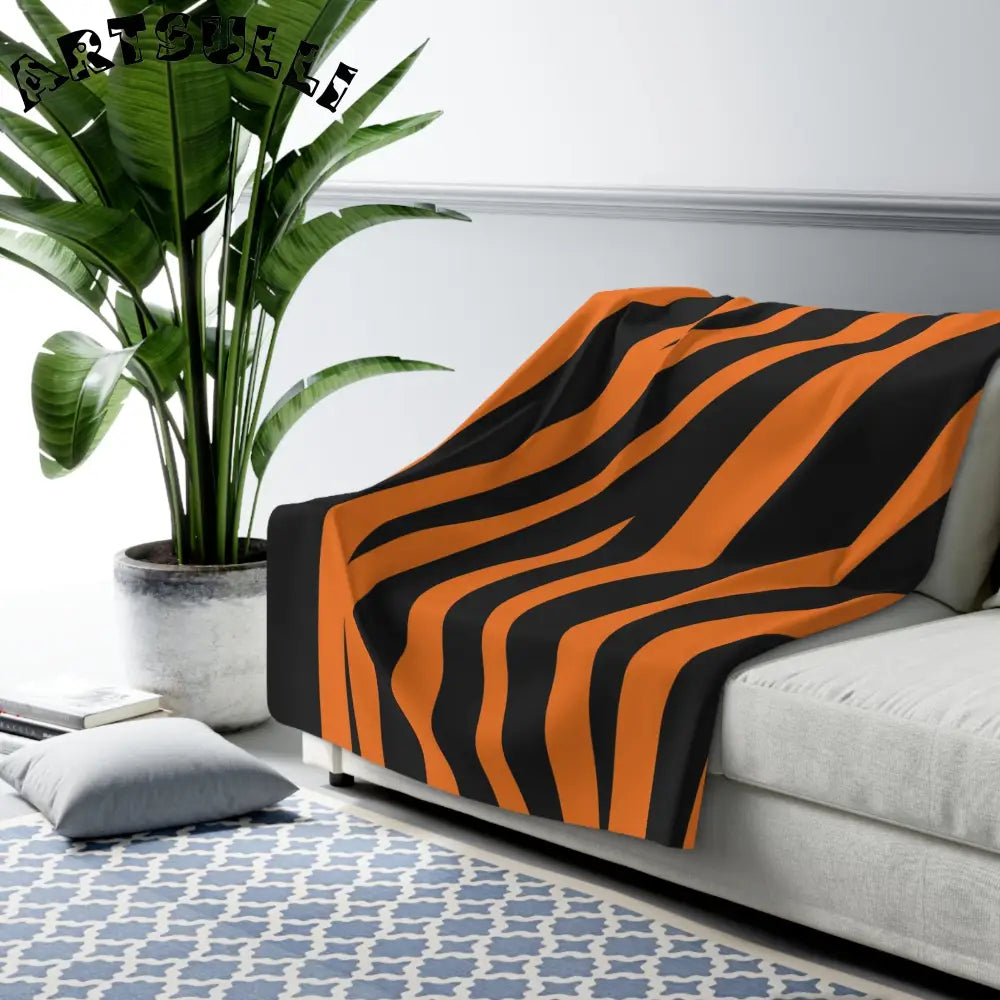 JAKKOUTTHEBXX Orange and Black Tiger Stripe Fleece Blanket 2025