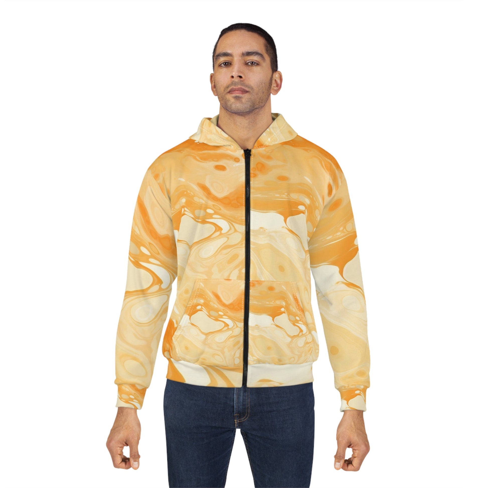 Orange and Cream Abstract Zip Hoodie, Artsulli - Art is Long, Life is Short, All Over Prints, , , , , , , 