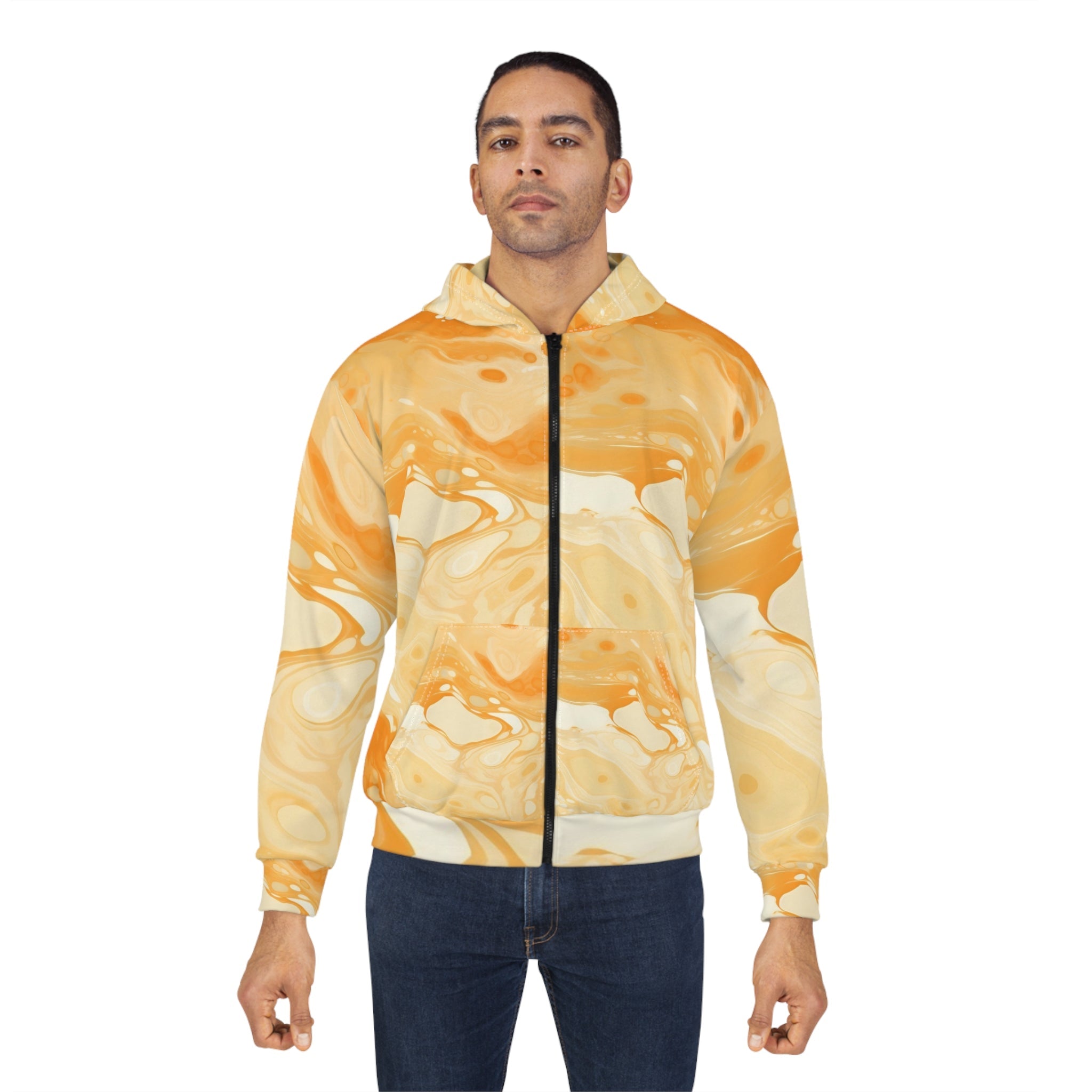 Orange and Cream Abstract Zip Hoodie, Artsulli - Art is Long, Life is Short, All Over Prints, , , , , , , 