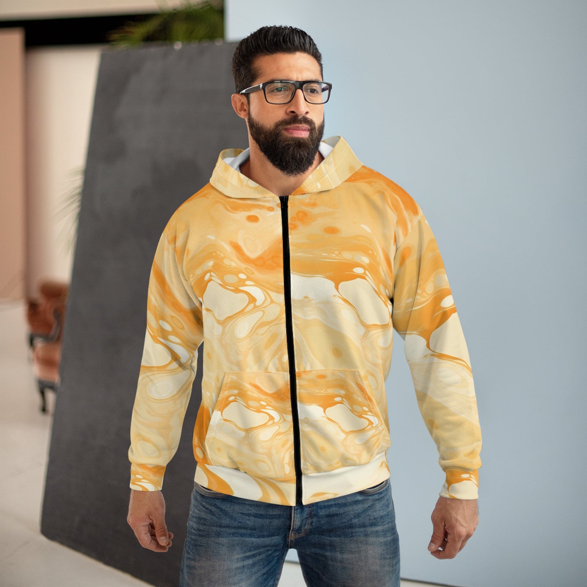 Orange and Cream Abstract Zip Hoodie, Artsulli - Art is Long, Life is Short, All Over Prints, , , , , , , 