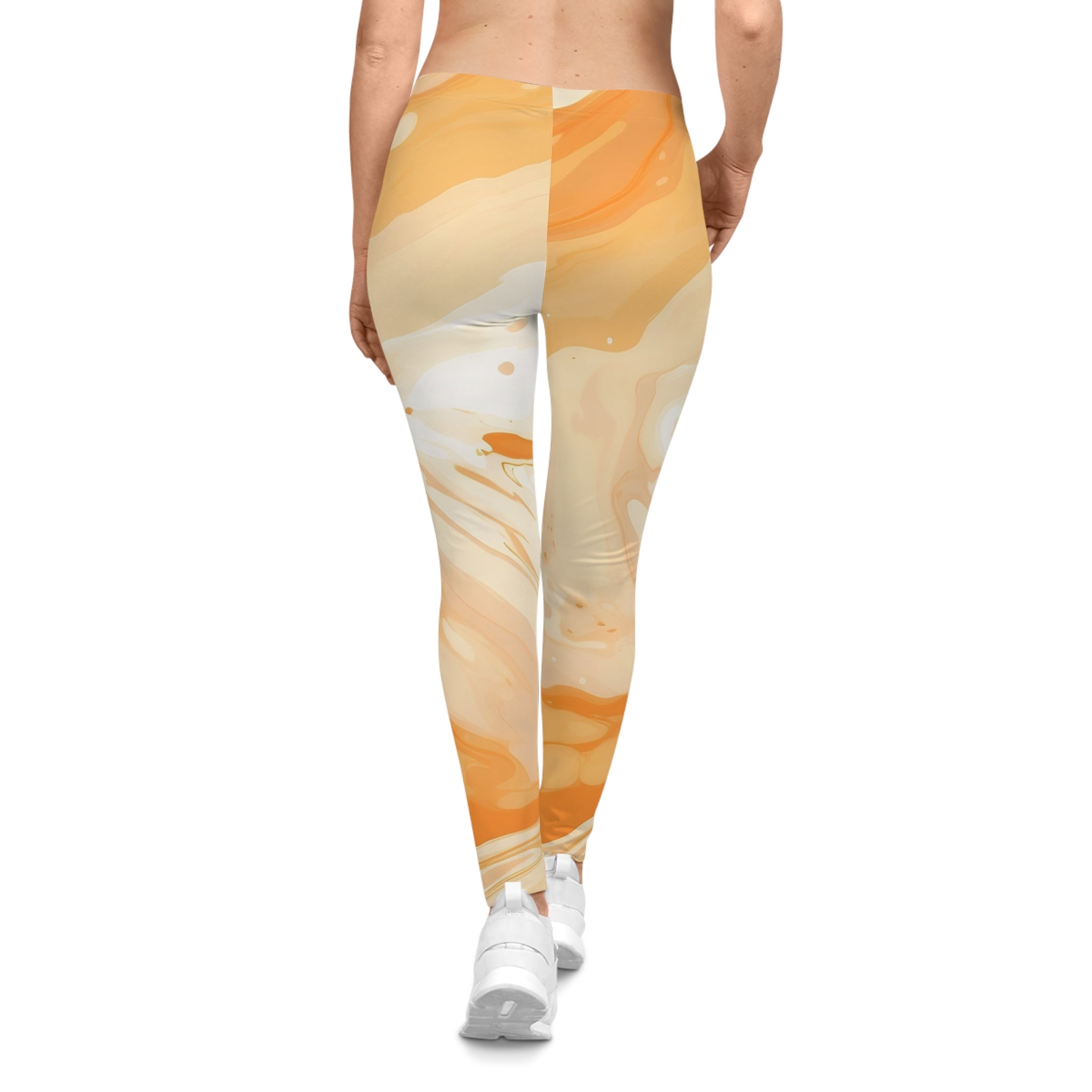 Orange and Cream Marble Casual Leggings, Artsulli - Art is Long, Life is Short, All Over Prints, , , , , , , 