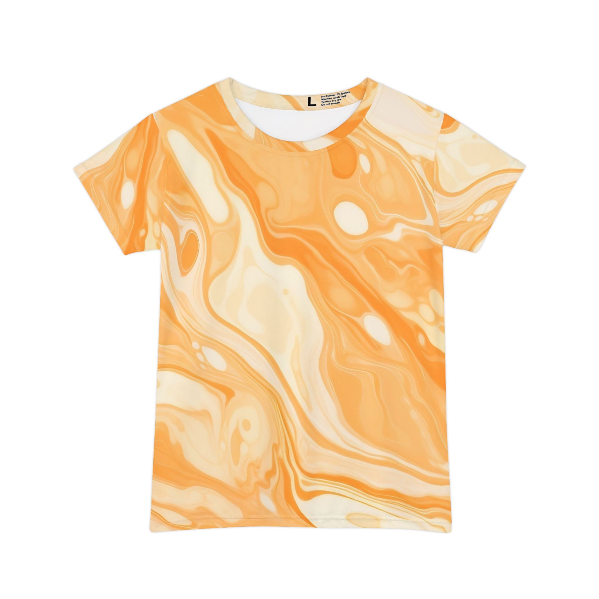 Orange and Cream Marble Print T-Shirt, Artsulli - Art is Long, Life is Short, All Over Prints, Size, XS, , , , , 27149099704746734587