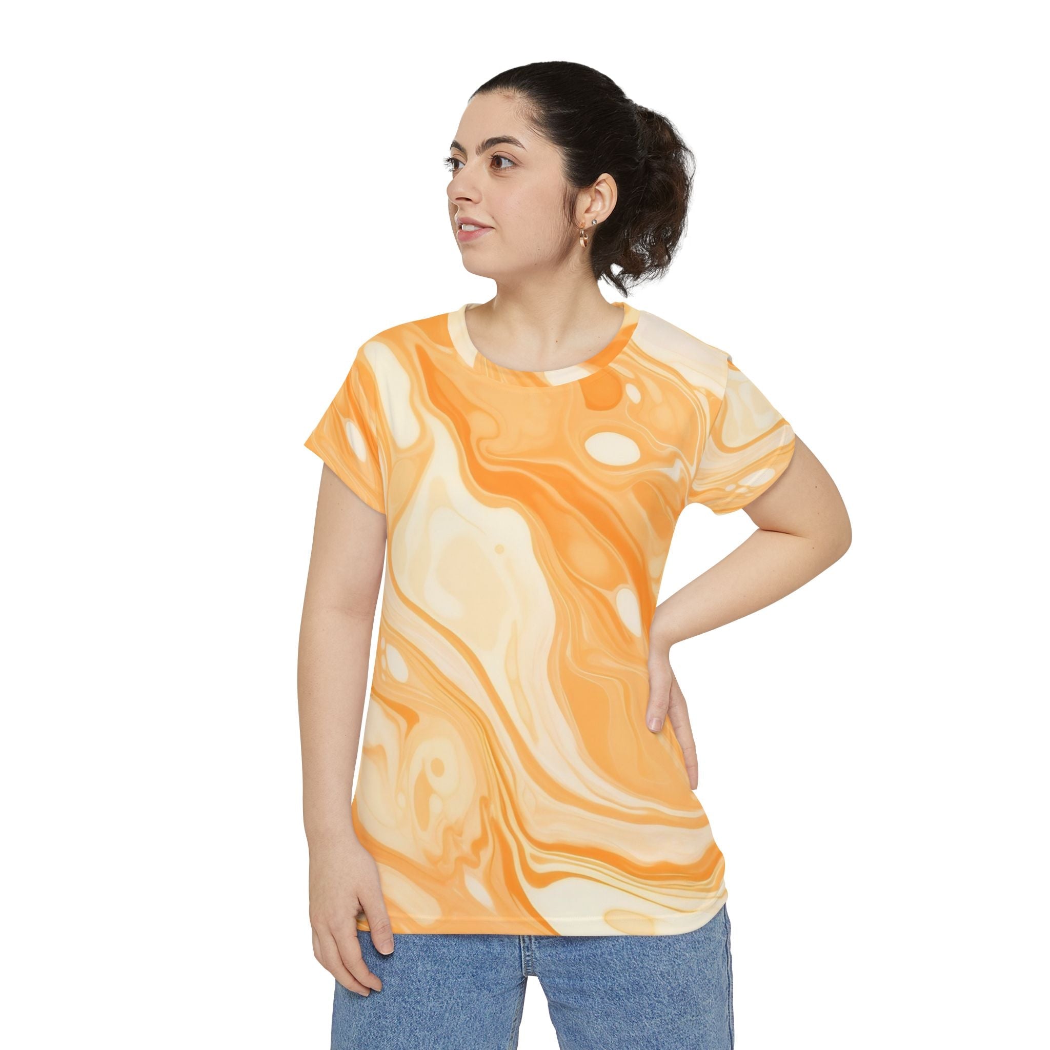 Orange and Cream Marble Print T-Shirt, Artsulli - Art is Long, Life is Short, All Over Prints, , , , , , , 