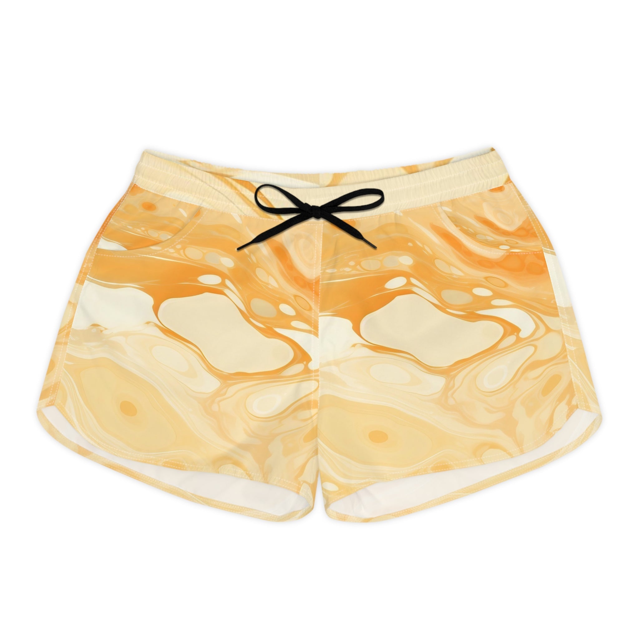 Orange and Cream Marble Shorts, Artsulli - Art is Long, Life is Short, All Over Prints, Size, S, Color, Black drawstring, , , 33625610990814223442