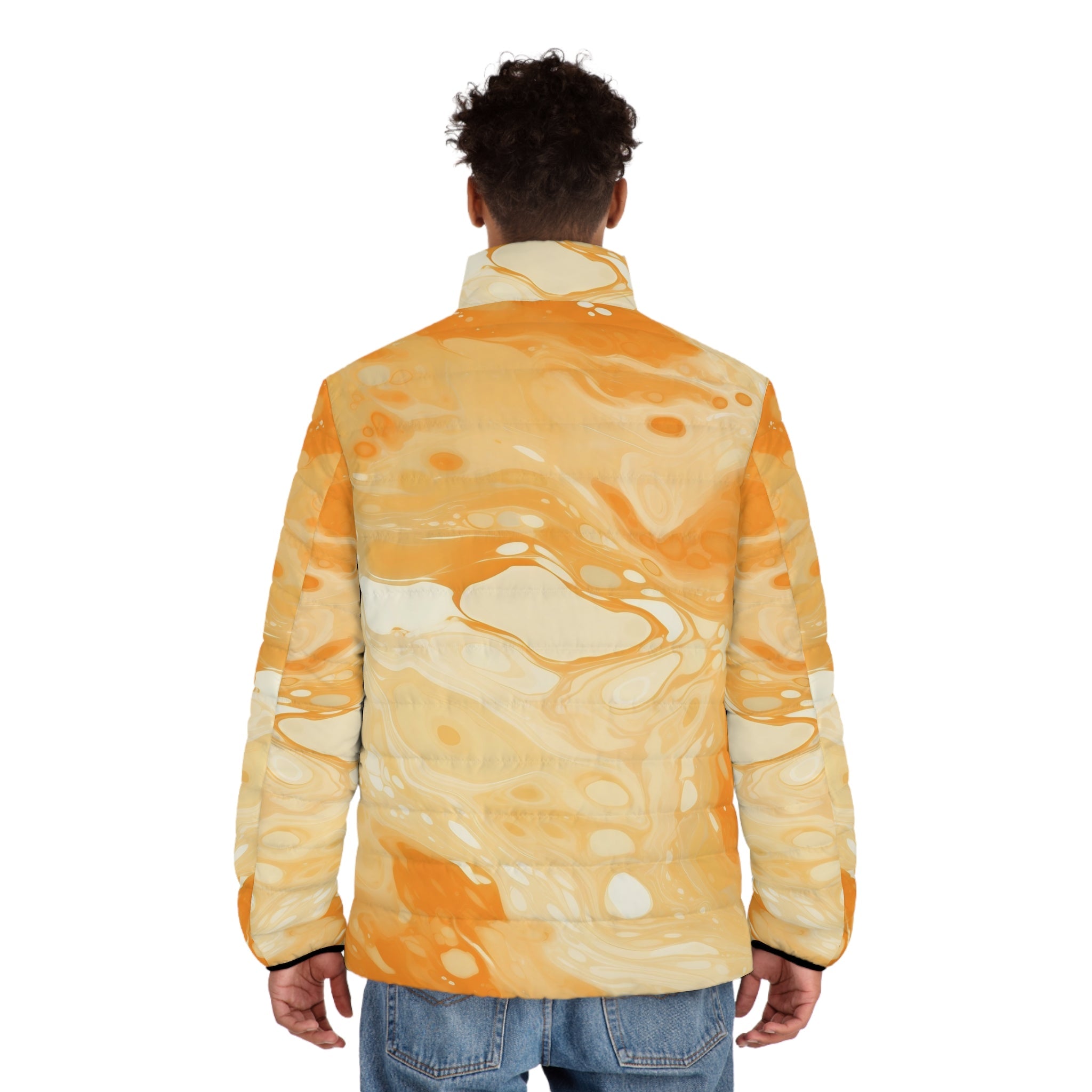 Orange and Cream Marbled Puffer Jacket, Artsulli - Art is Long, Life is Short, All Over Prints, , , , , , , 