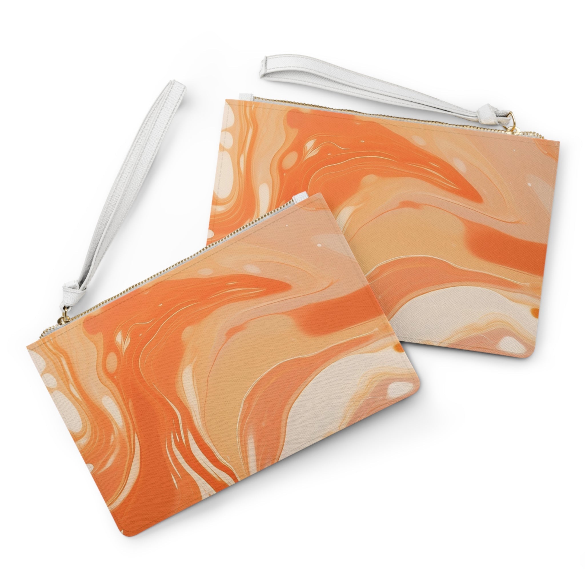 Orange and Cream Marbled Wristlet Clutch Bag, Artsulli - Art is Long, Life is Short, Bags, , , , , , , 