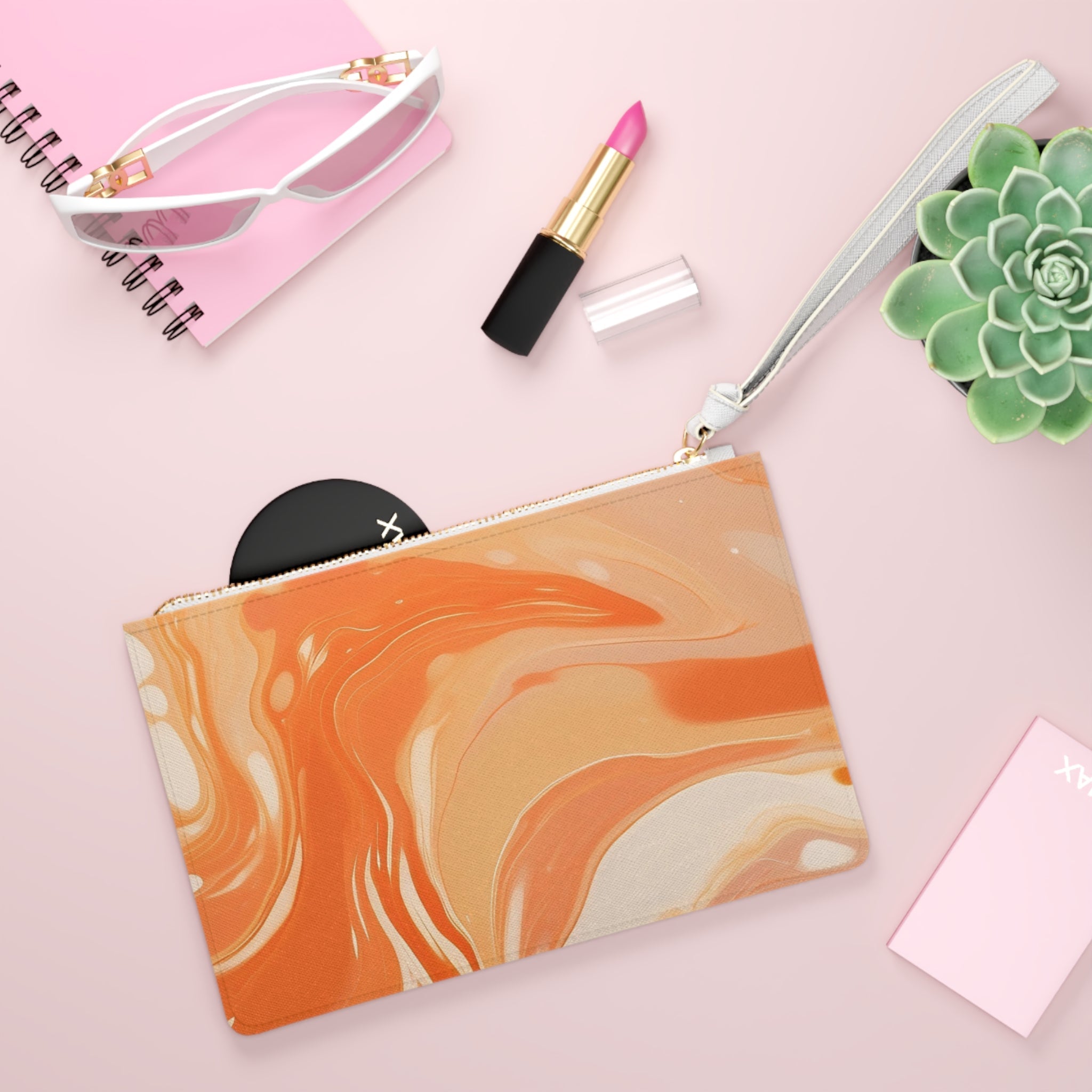 Orange and Cream Marbled Wristlet Clutch Bag, Artsulli - Art is Long, Life is Short, Bags, , , , , , , 