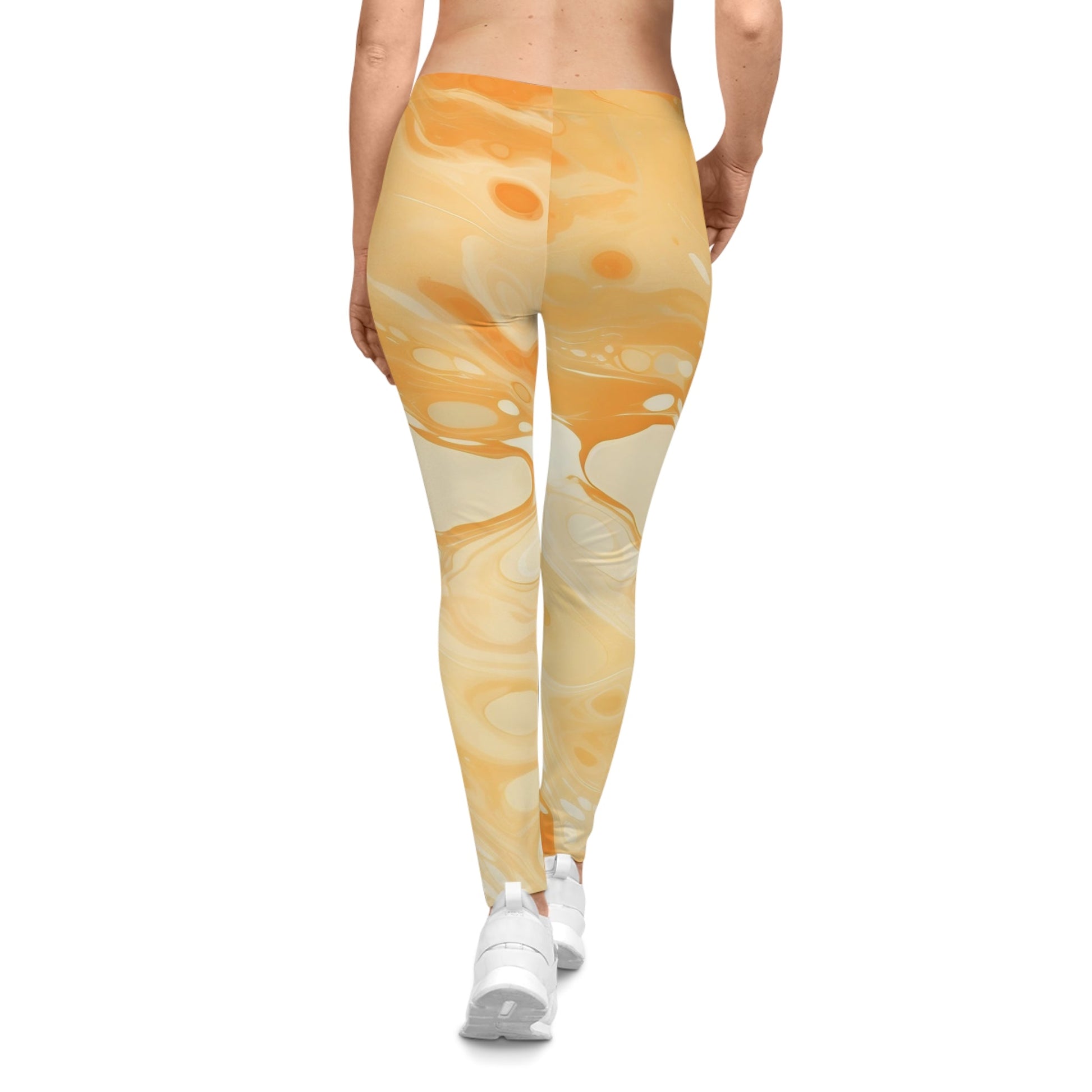 Orange and Cream Swirl Casual Leggings, Artsulli - Art is Long, Life is Short, All Over Prints, , , , , , , 