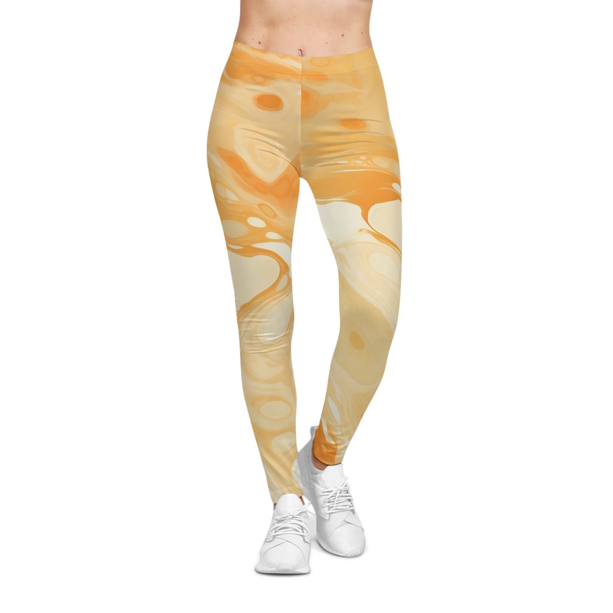 Orange and Cream Swirl Casual Leggings, Artsulli - Art is Long, Life is Short, All Over Prints, , , , , , , 