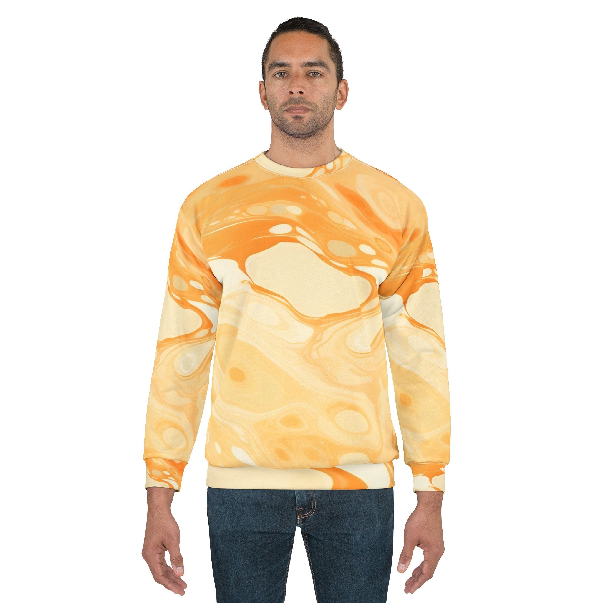 Orange and Cream Swirl Crewneck Sweatshirt, Artsulli - Art is Long, Life is Short, All Over Prints, , , , , , , 